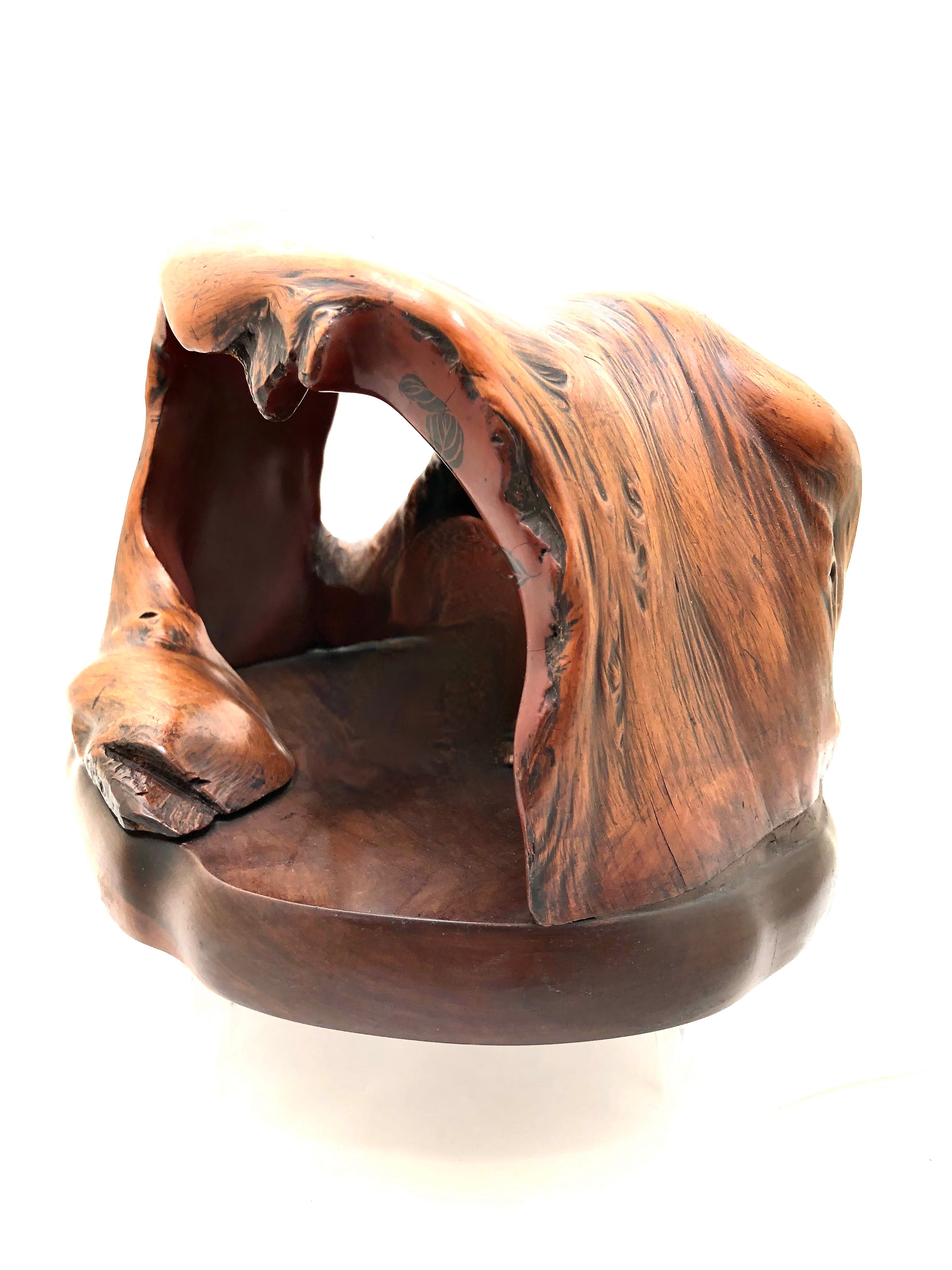 Antique Japanese Natural Organic Wood Burl Ikebana Container | Incense Koro