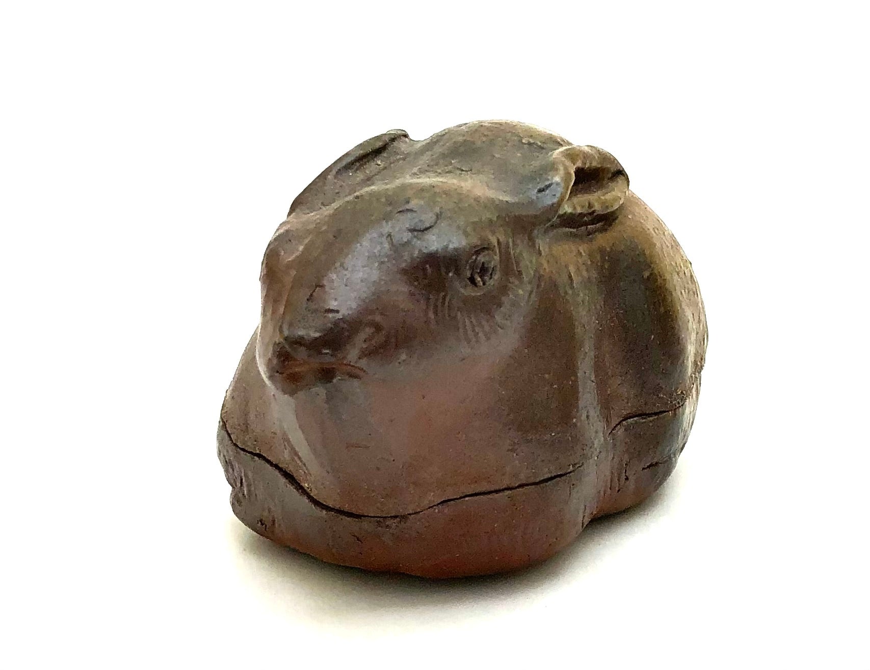 Japanese Antique Bizen-yaki Stoneware Rabbit Kogo / Kougou | Inscribed Koken Hibata