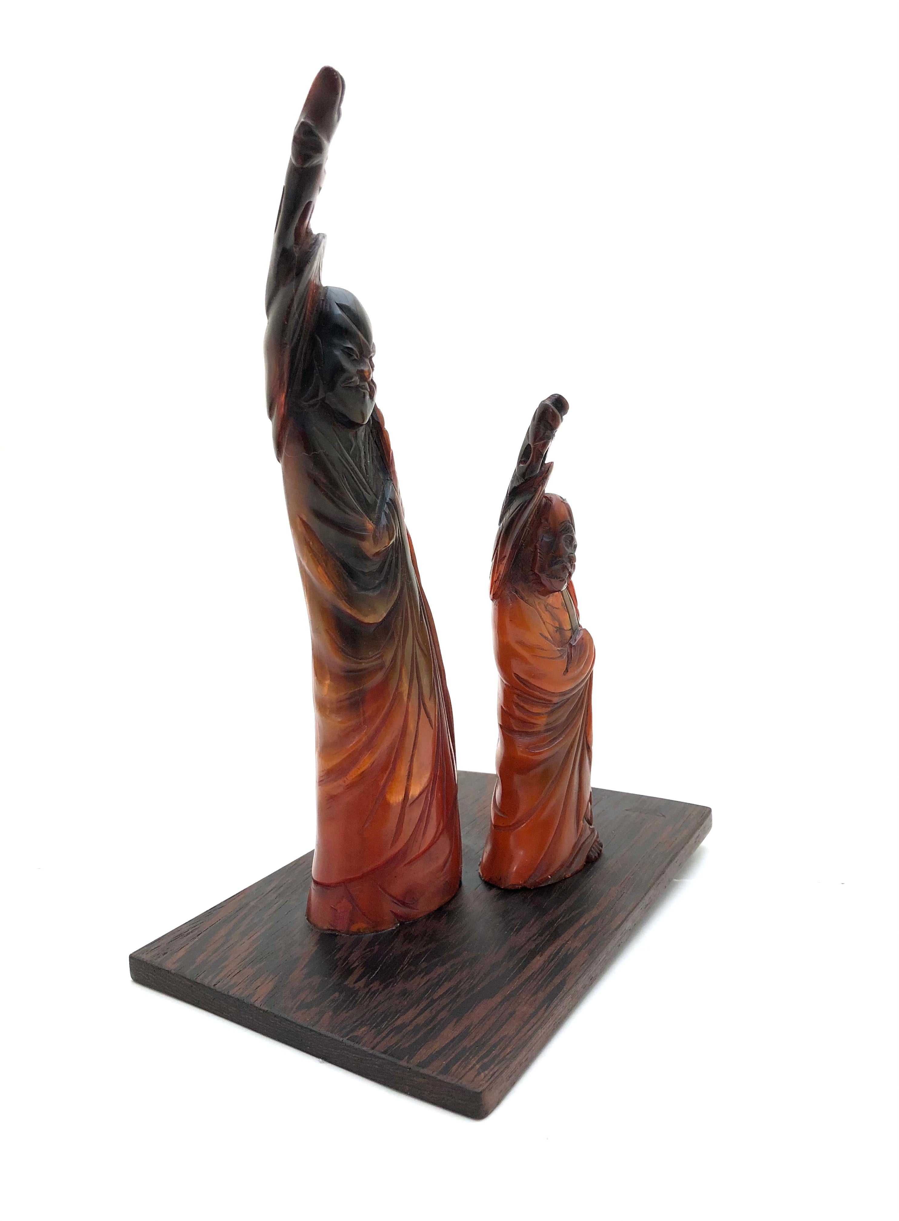 Antique Chinese Buffalo Horn Carvings | Daoist Immortal Figures