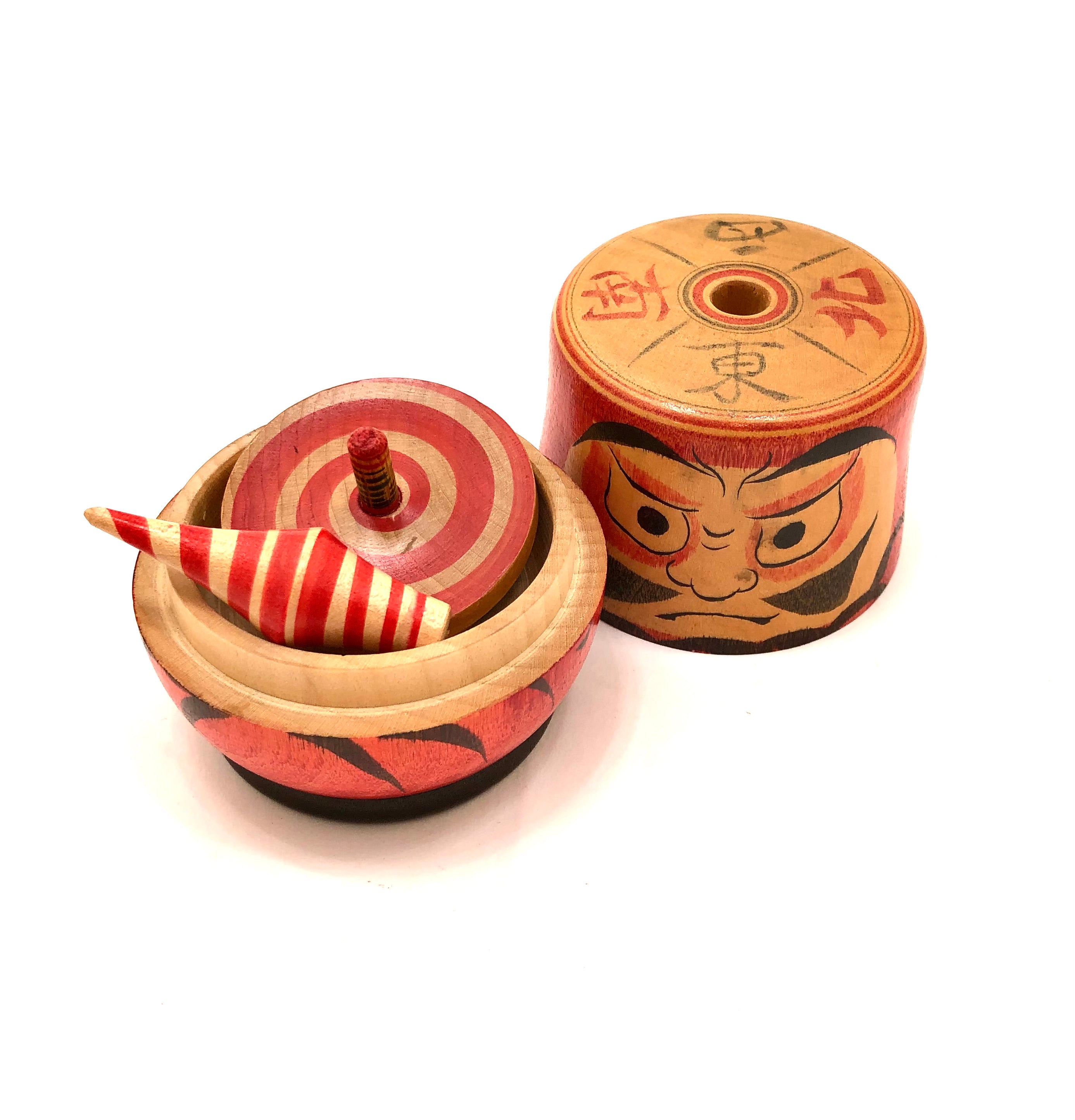 Vintage Japanese Daruma Gambling Game and Container for Koma Spinning Top