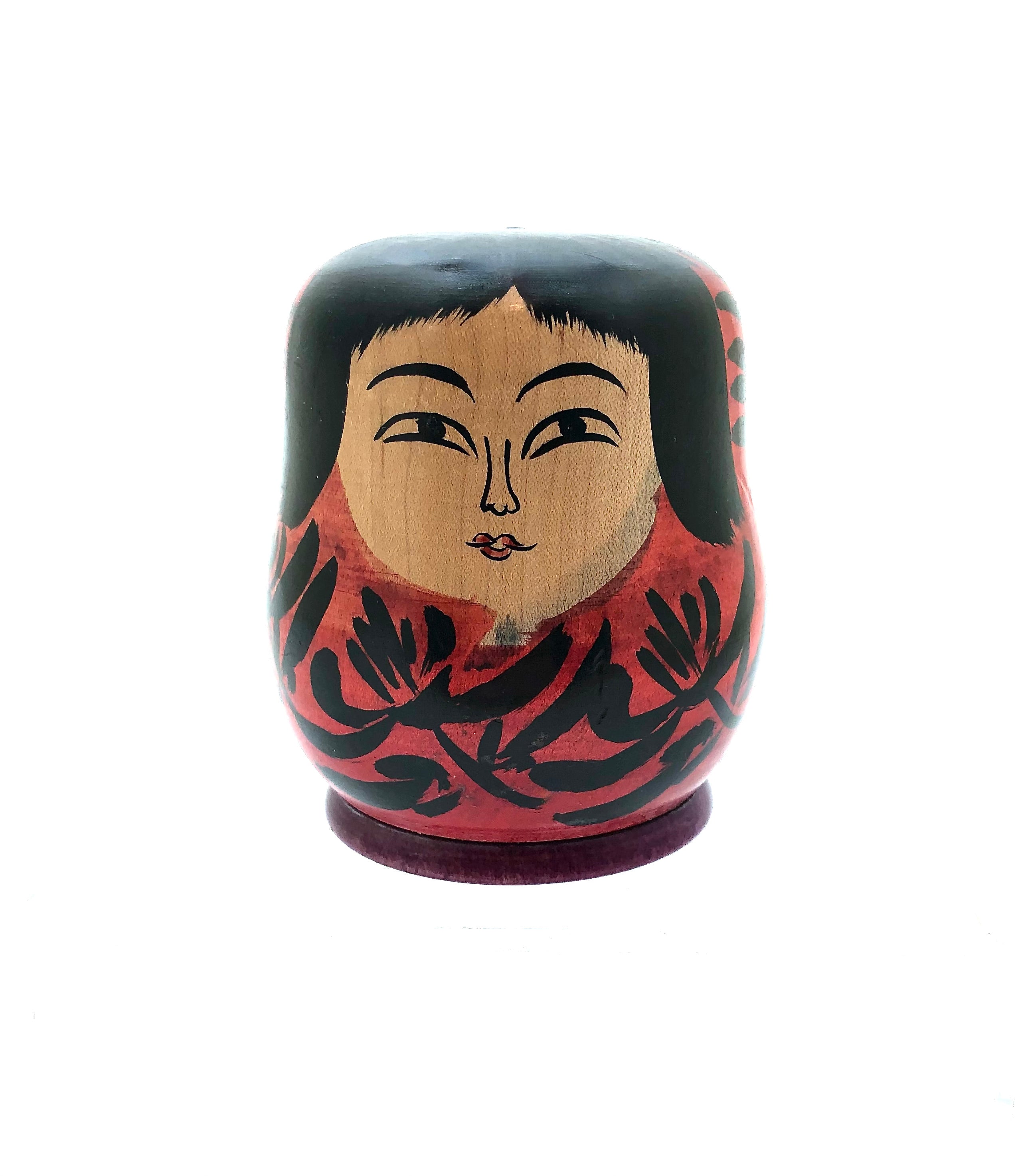 Vintage Japanese Hijiori Himi-Daruma Wood Figure | Sato, Junosuke | Female Daruma Doll