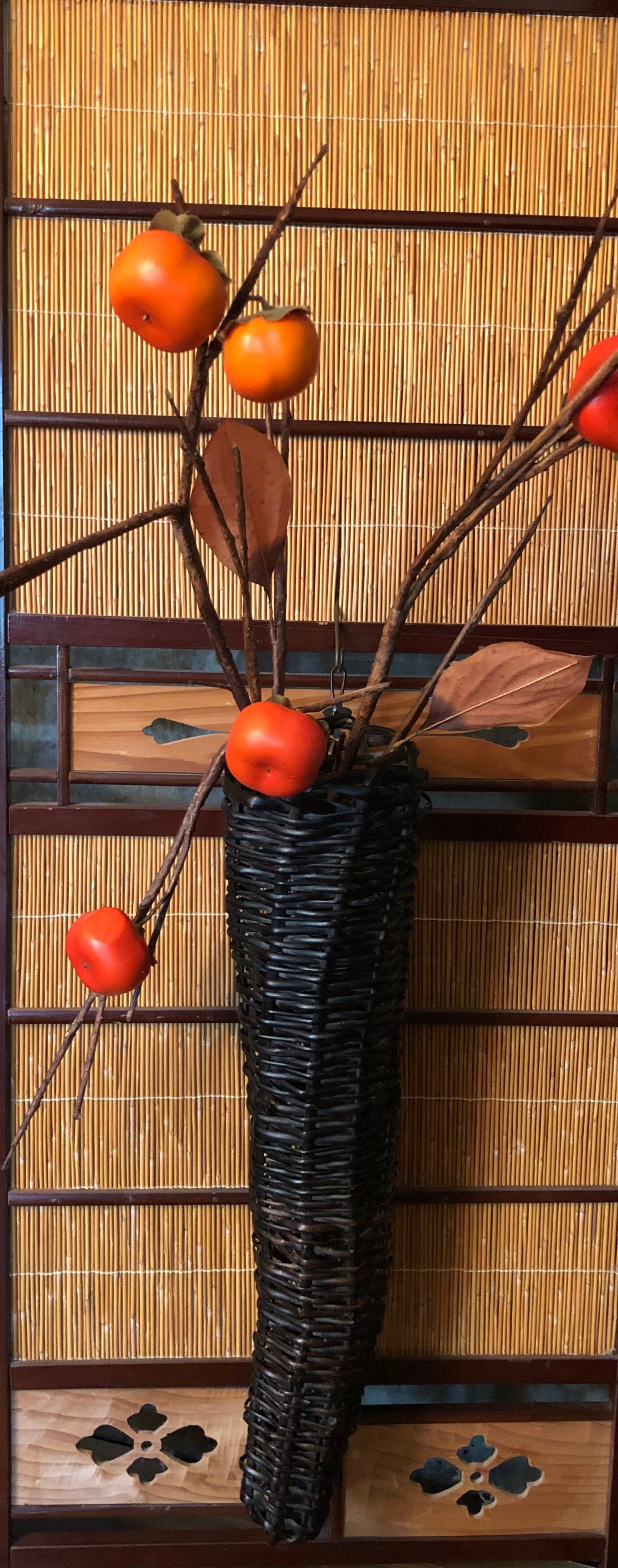 Antique Japanese Bamboo Hanging Ikebana Basket | Hanabako