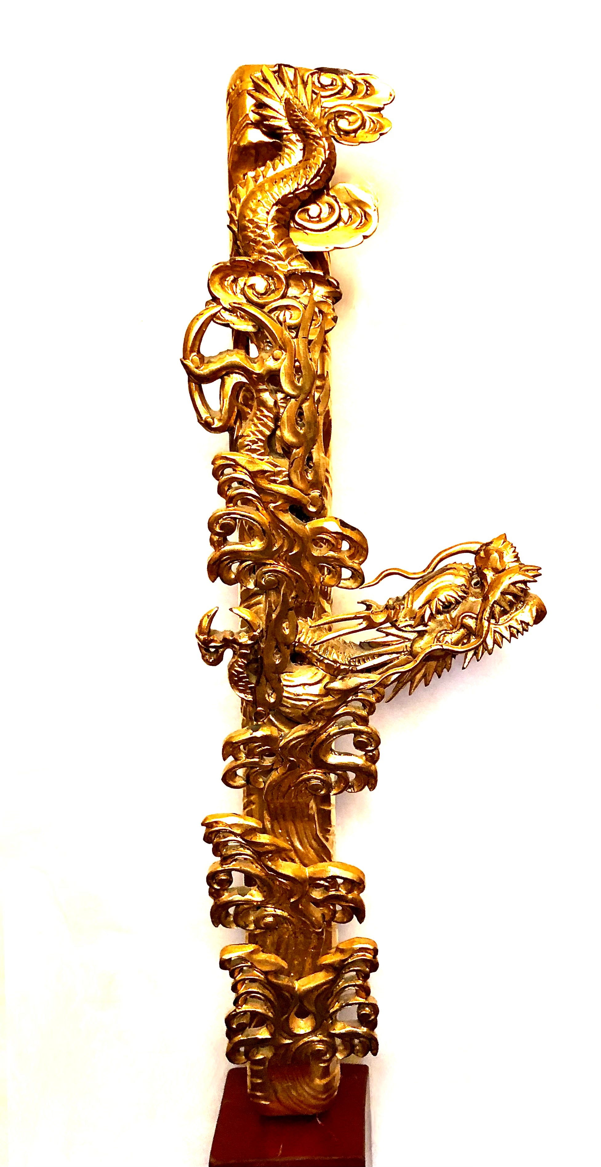 RARE Antique Japanese Dragon (Ryu) Wood and Gold Leaf Temple Carving | Edo Period