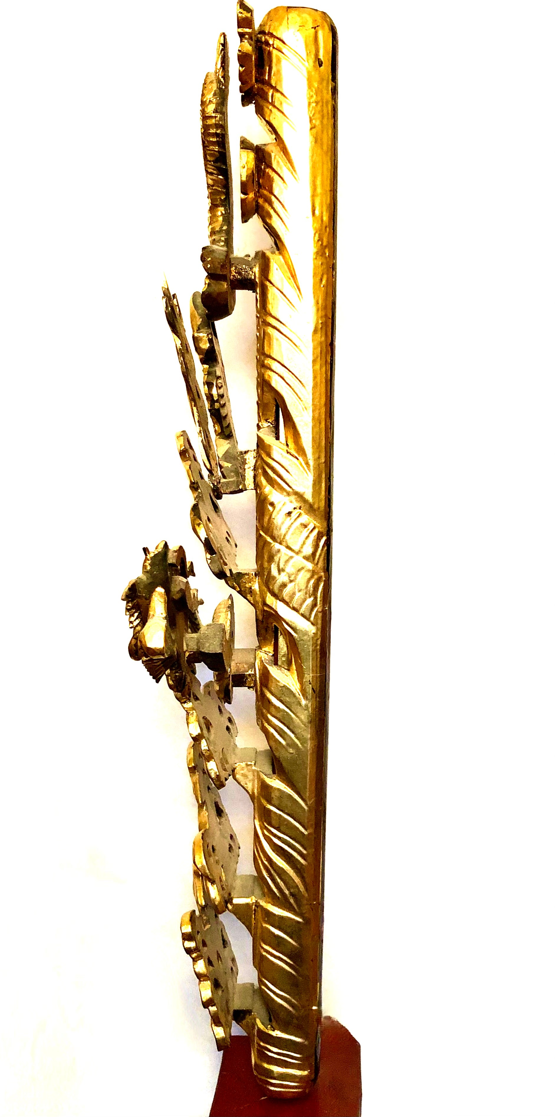 RARE Antique Japanese Dragon (Ryu) Wood and Gold Leaf Temple Carving | Edo Period
