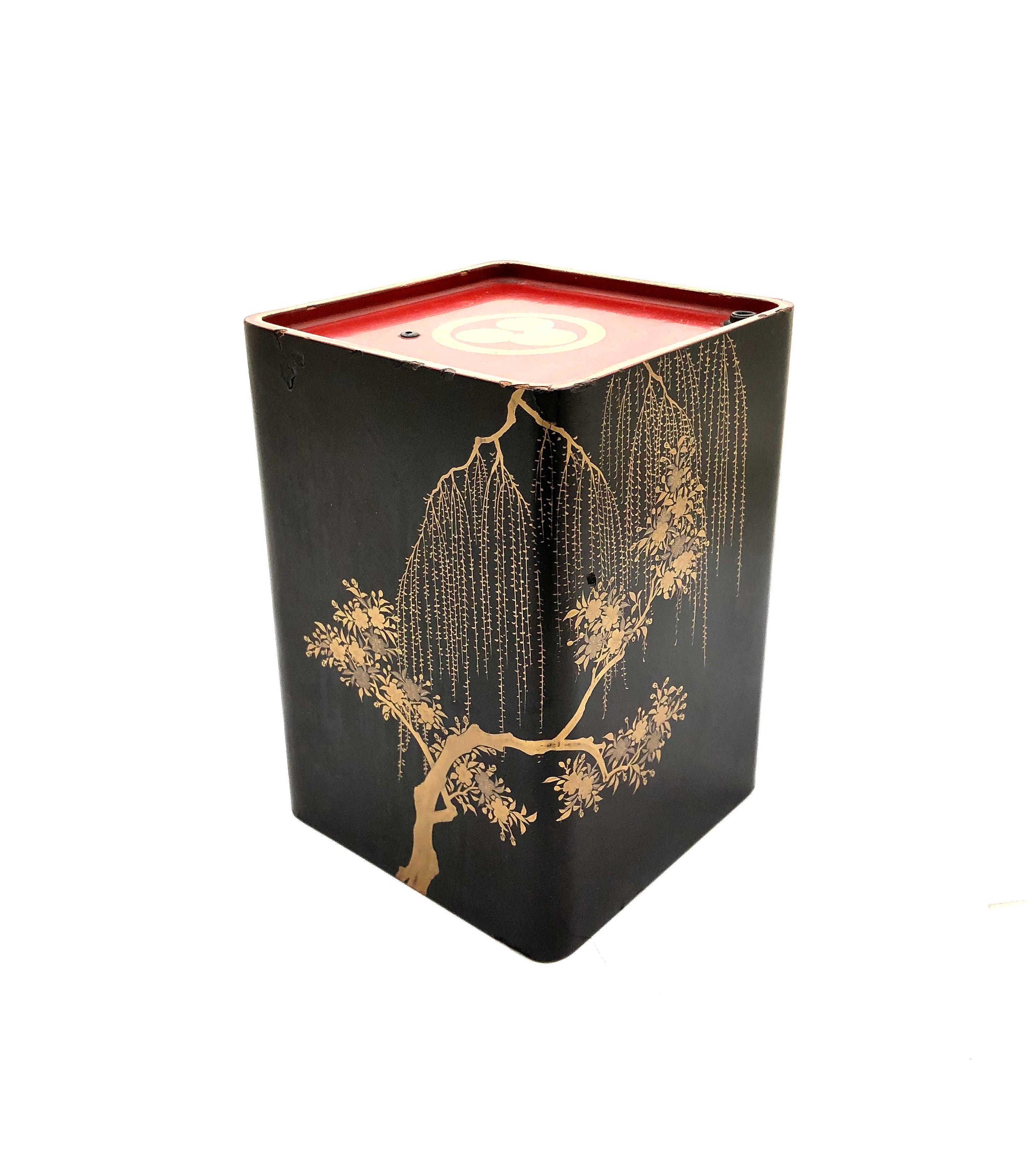 Japanese Meiji Square Gold Maki-e Sake Casket | Ceremonial Tokkuri