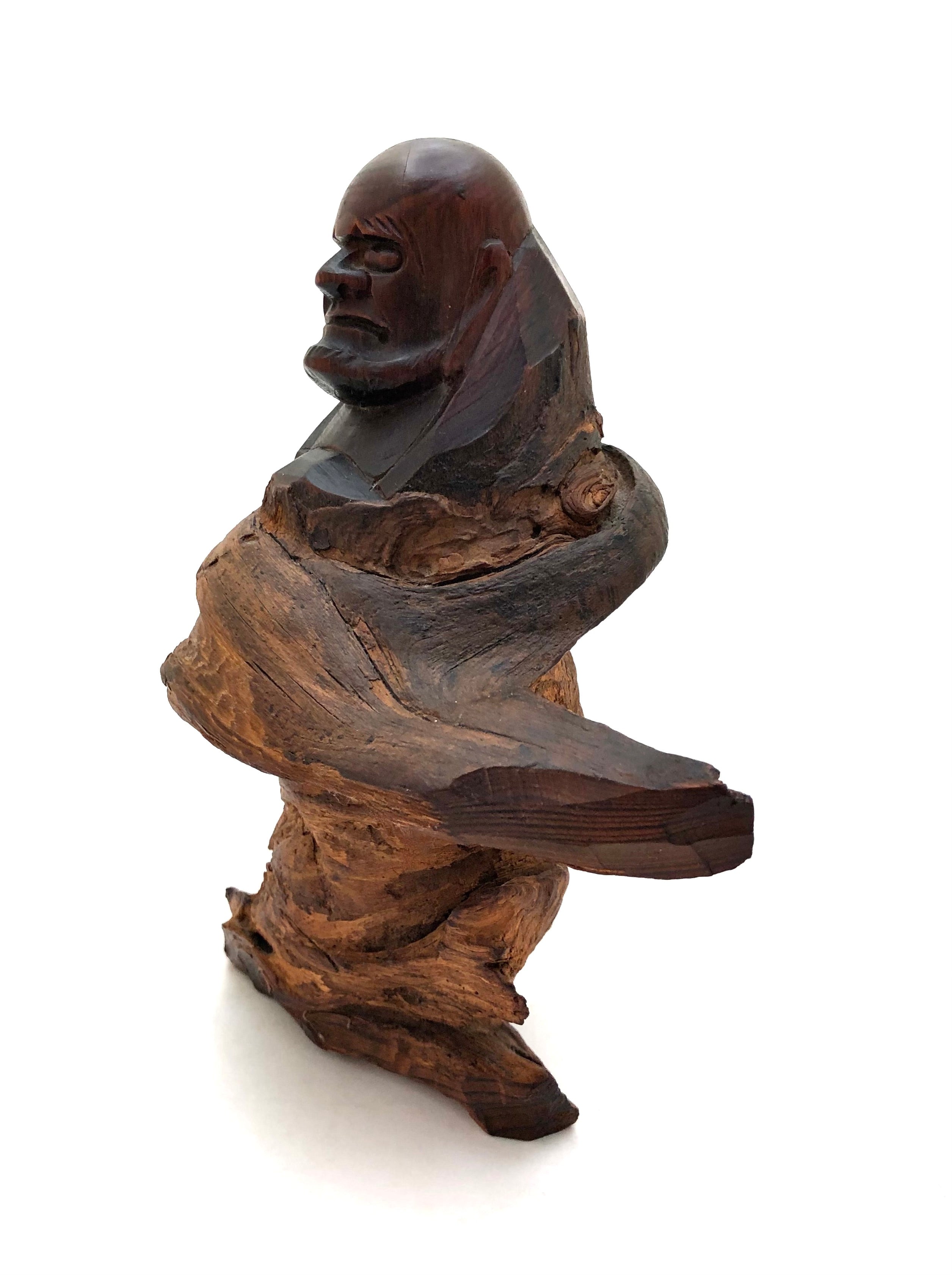 Vintage Japanese Nata-bori Carving of Bodhidharma (Daruma)