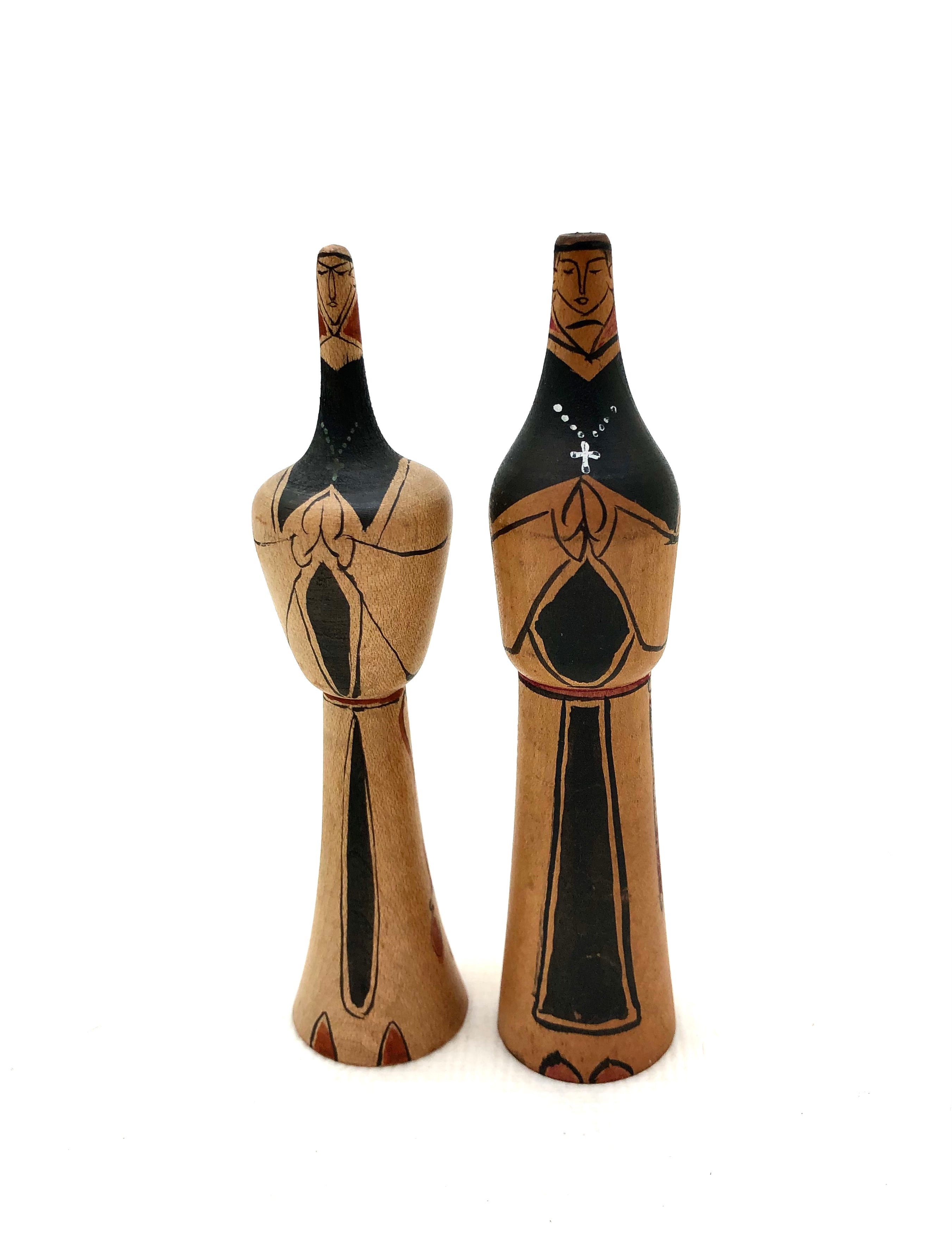 Vintage Japanese Lathe-Turned Kokeshi of Trappist Nuns | Monastery & Convent Hakodate, Hokkaido Carving by Nemoto Mogura