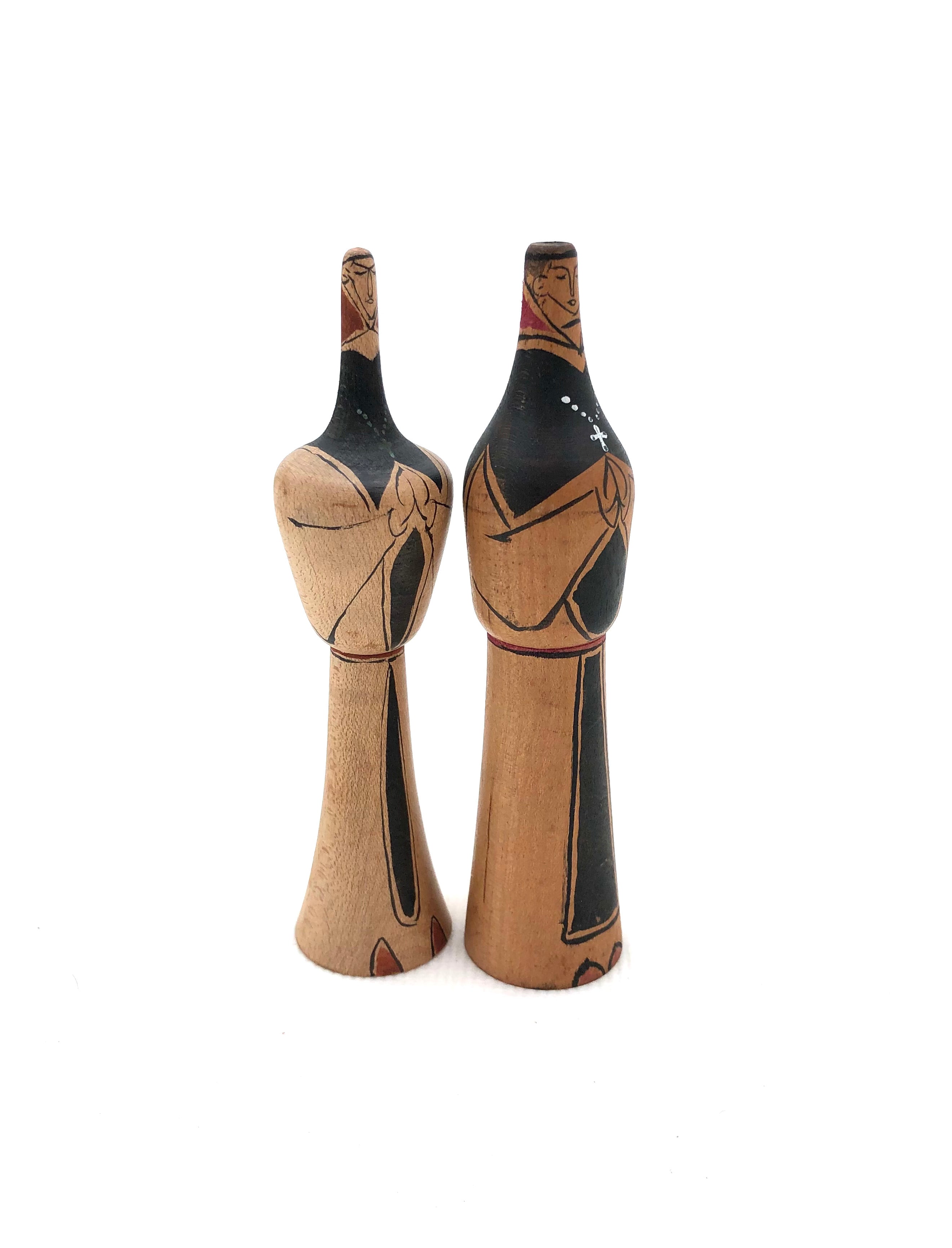 Vintage Japanese Lathe-Turned Kokeshi of Trappist Nuns | Monastery & Convent Hakodate, Hokkaido Carving by Nemoto Mogura