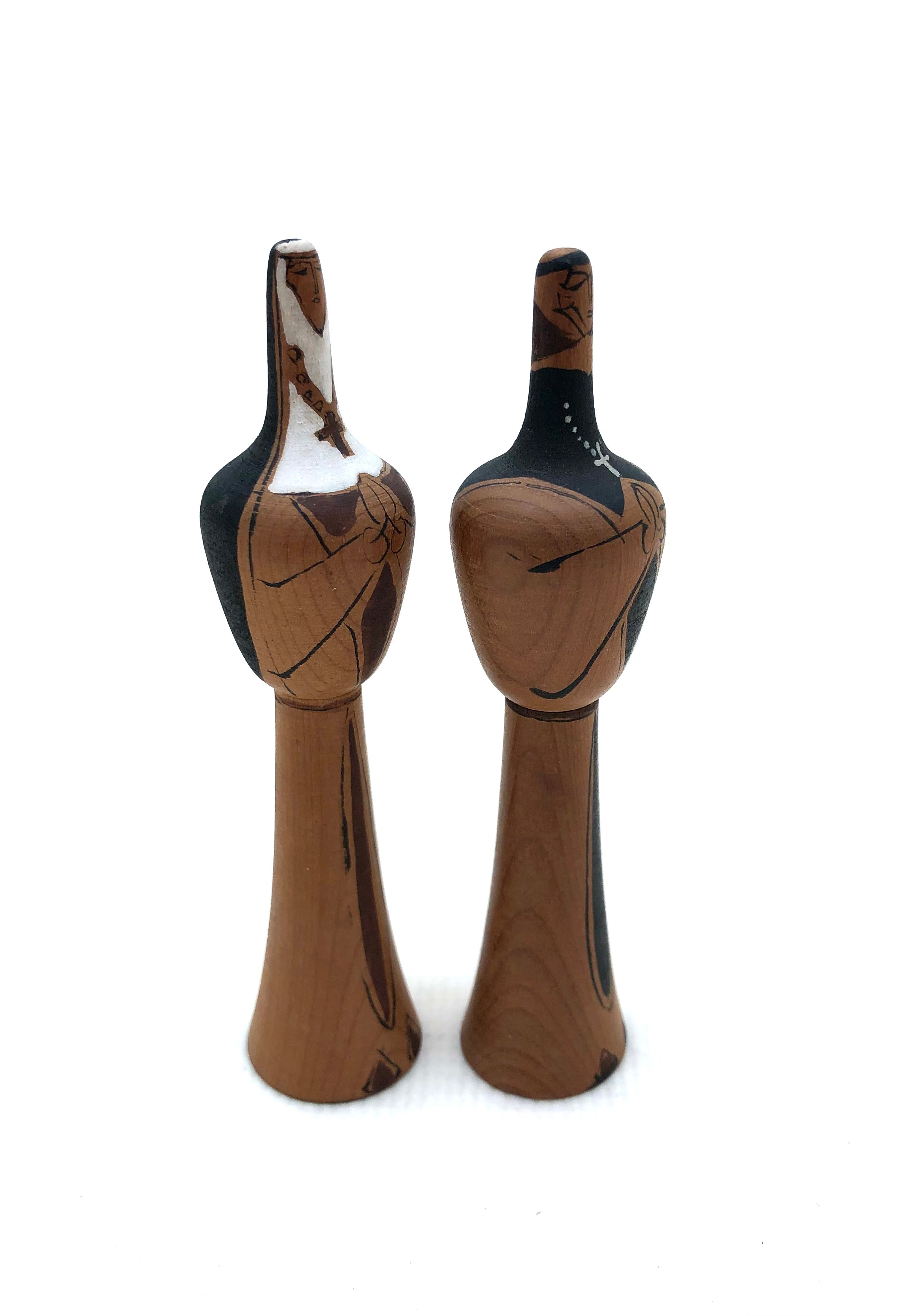 Vintage Japanese Lathe-Turned Kokeshi of Trappist Nuns | Monastery & Convent Hakodate, Hokkaido Carving by Nemoto Mogura