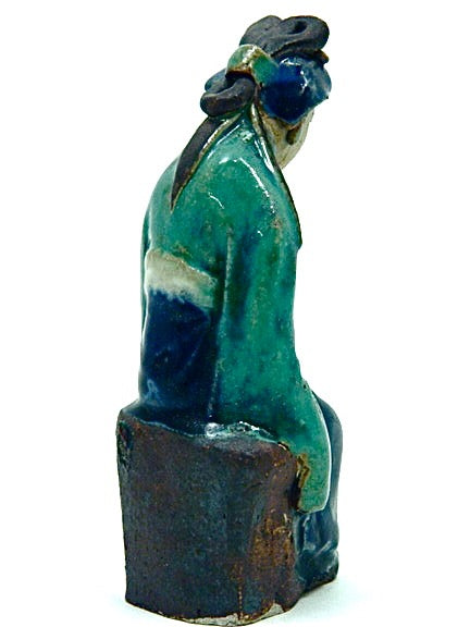 Antique Chinese Republic Shiwan (Shekwan) Pottery | Woman with Lotus flower