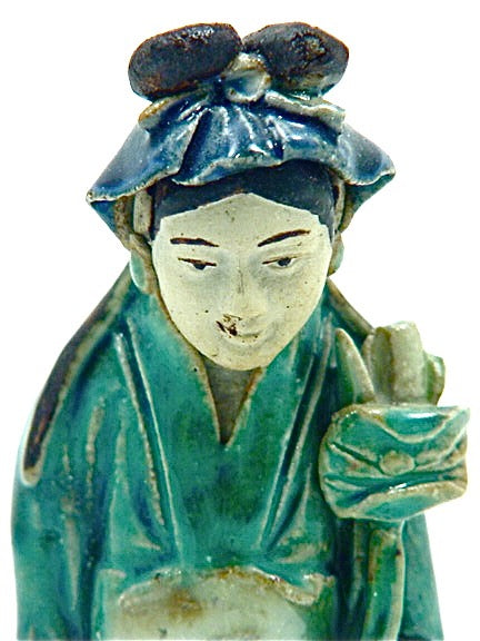 Antique Chinese Republic Shiwan (Shekwan) Pottery | Woman with Lotus flower