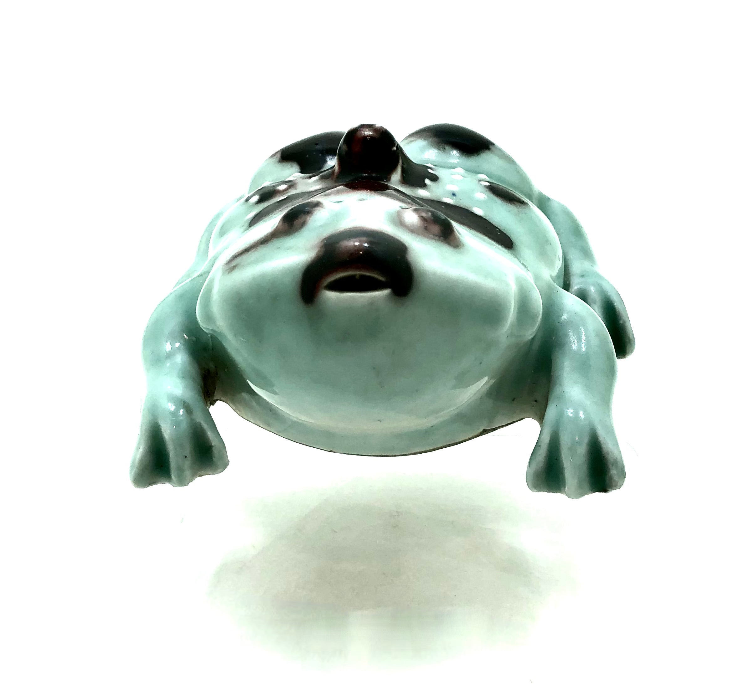 Antique Japanese Nabeshima-yaki Celadon Porcelain Pottery Toad With Baby