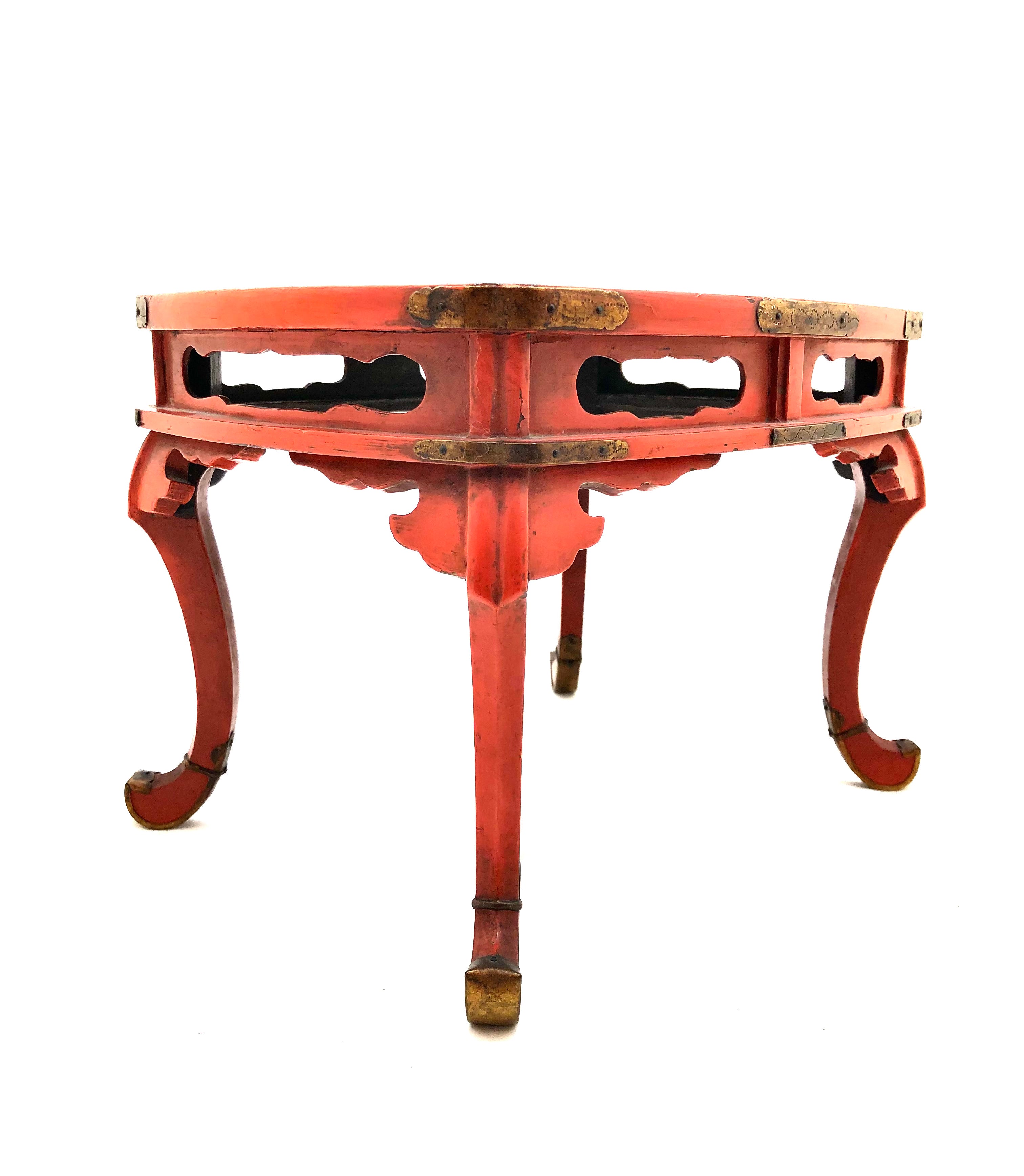 Antique Chinese Red Lacquer Stand | Brass Mounted Art Furniture