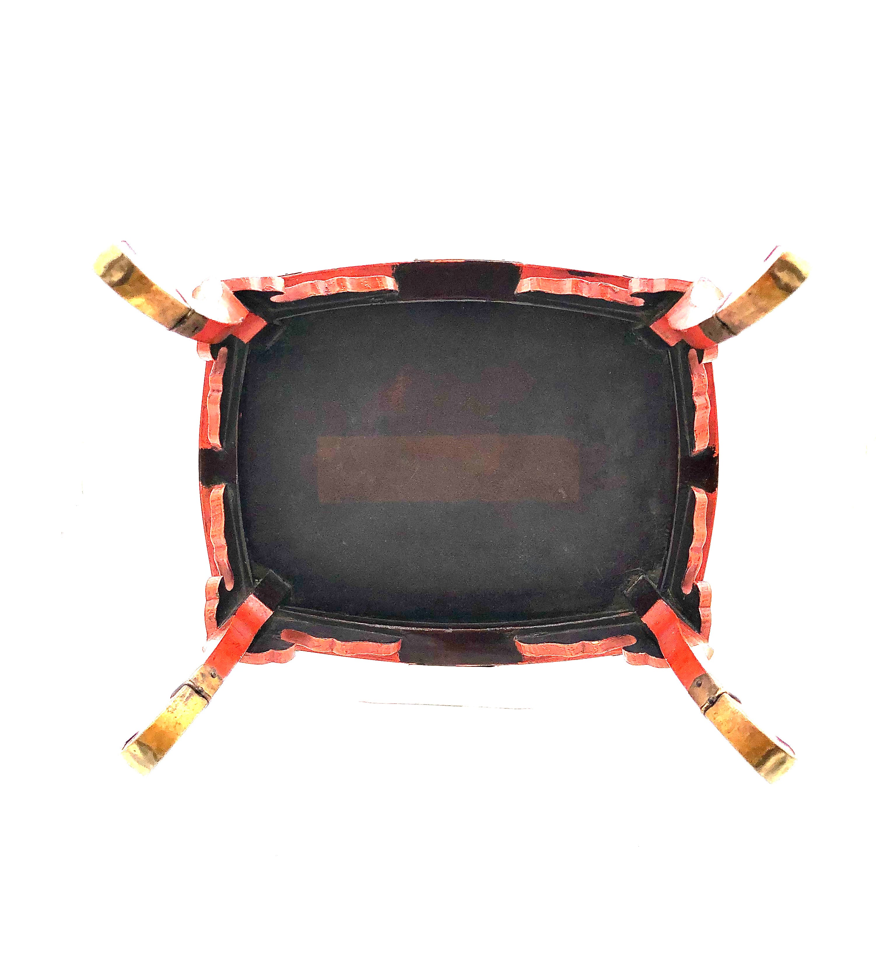 Antique Chinese Red Lacquer Stand | Brass Mounted Art Furniture