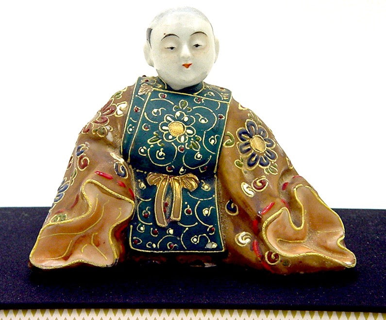 Antique Japanese Kutani Moriage Porcelain Okimono of Nobel Man | Signed