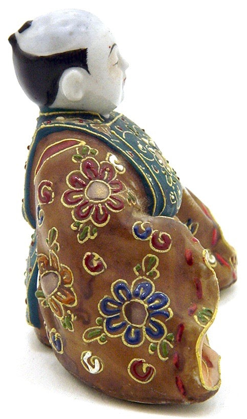 Antique Japanese Kutani Moriage Porcelain Okimono of Nobel Man | Signed