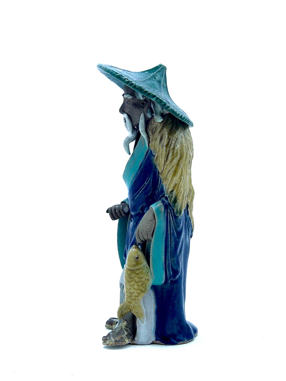 Antique Chinese Republic Shiwan (Shekwan) Pottery | Standing Fisherman with Pipal (Raincoat)
