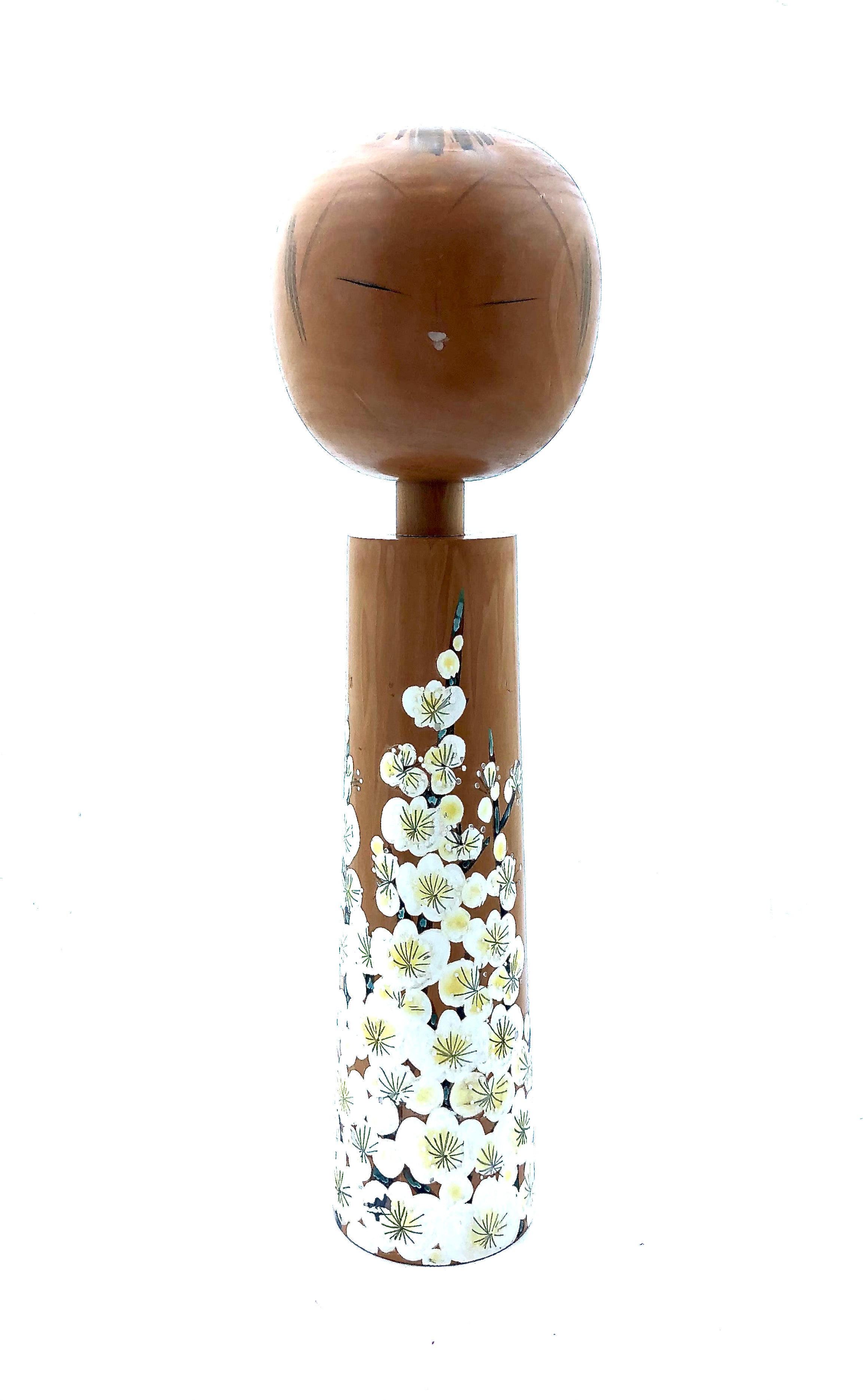 Vintage Japanese Sosaku Kokeshi entitled: “Baien / Ume to shijo | Plum Blossom”  by Takahashi, Hashime | 1918-2002