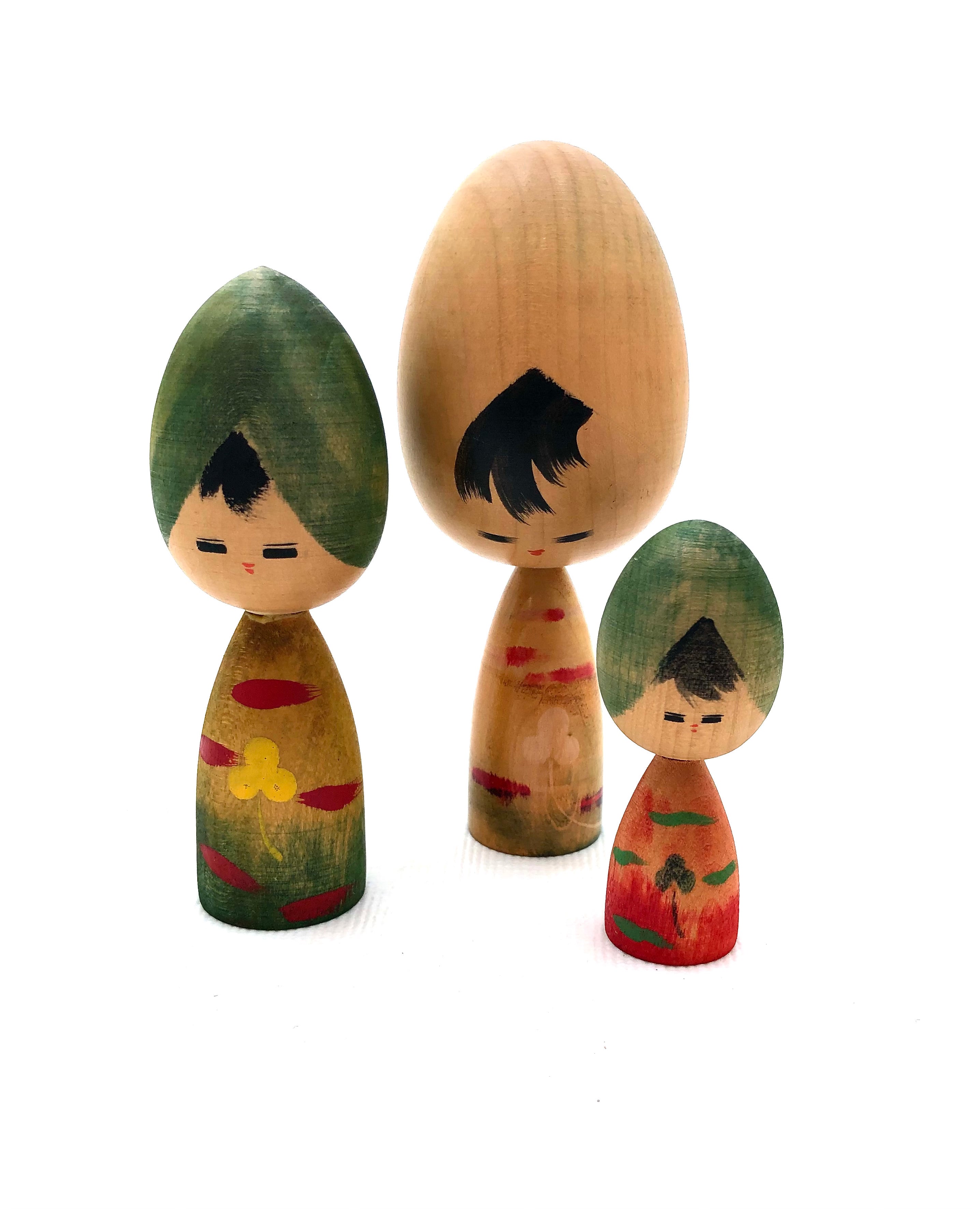 Vintage Sosaku Kokeshi Set Entitled: Kurōbāgāru no Mittsu-ri no Shimai, (Clover Girls) by Watanabe, Masao