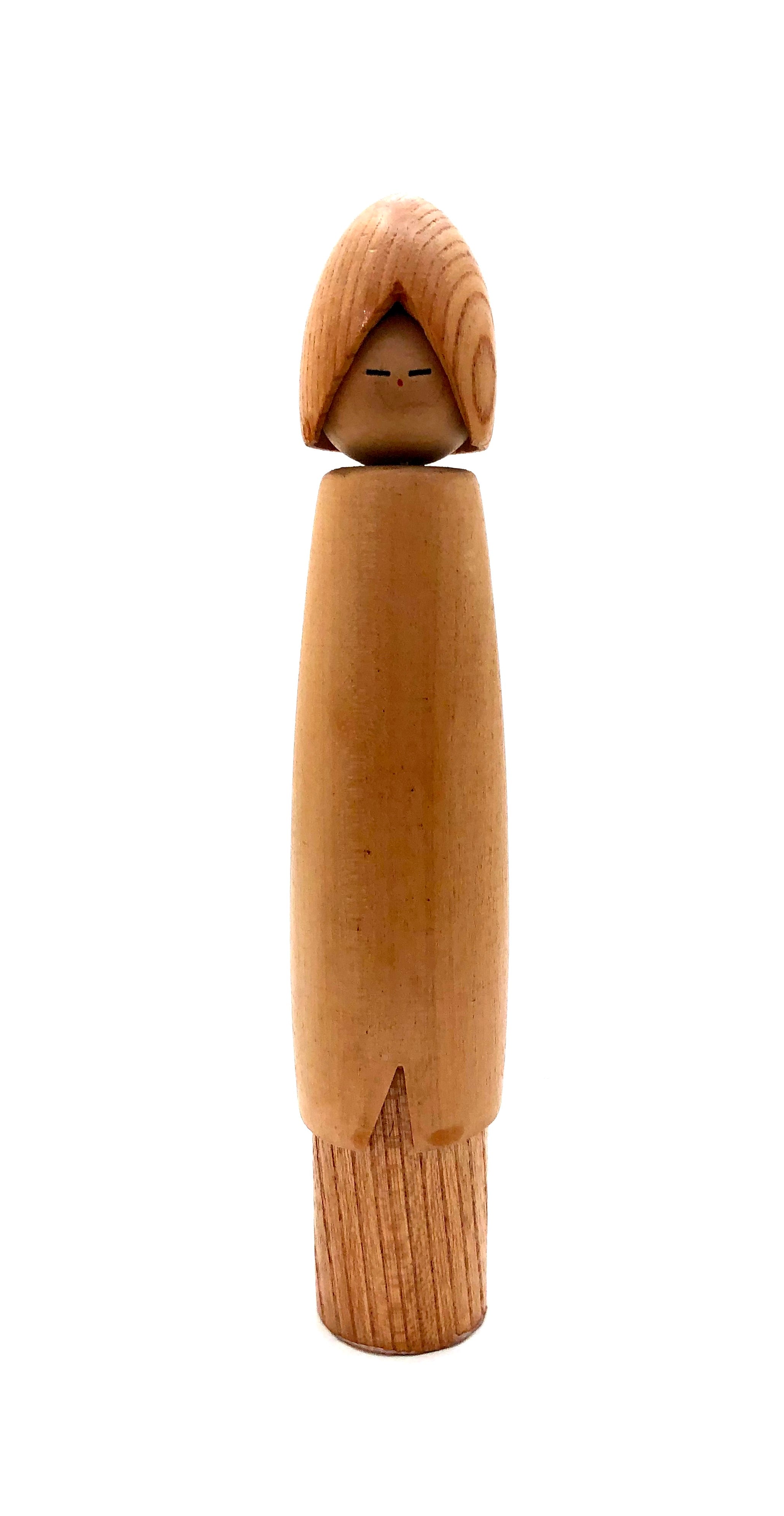 Vintage Sosaku Kokeshi entitled “Yuki ko miasmi | Snow Cape” by Shouzan, Shido (1932-1995)