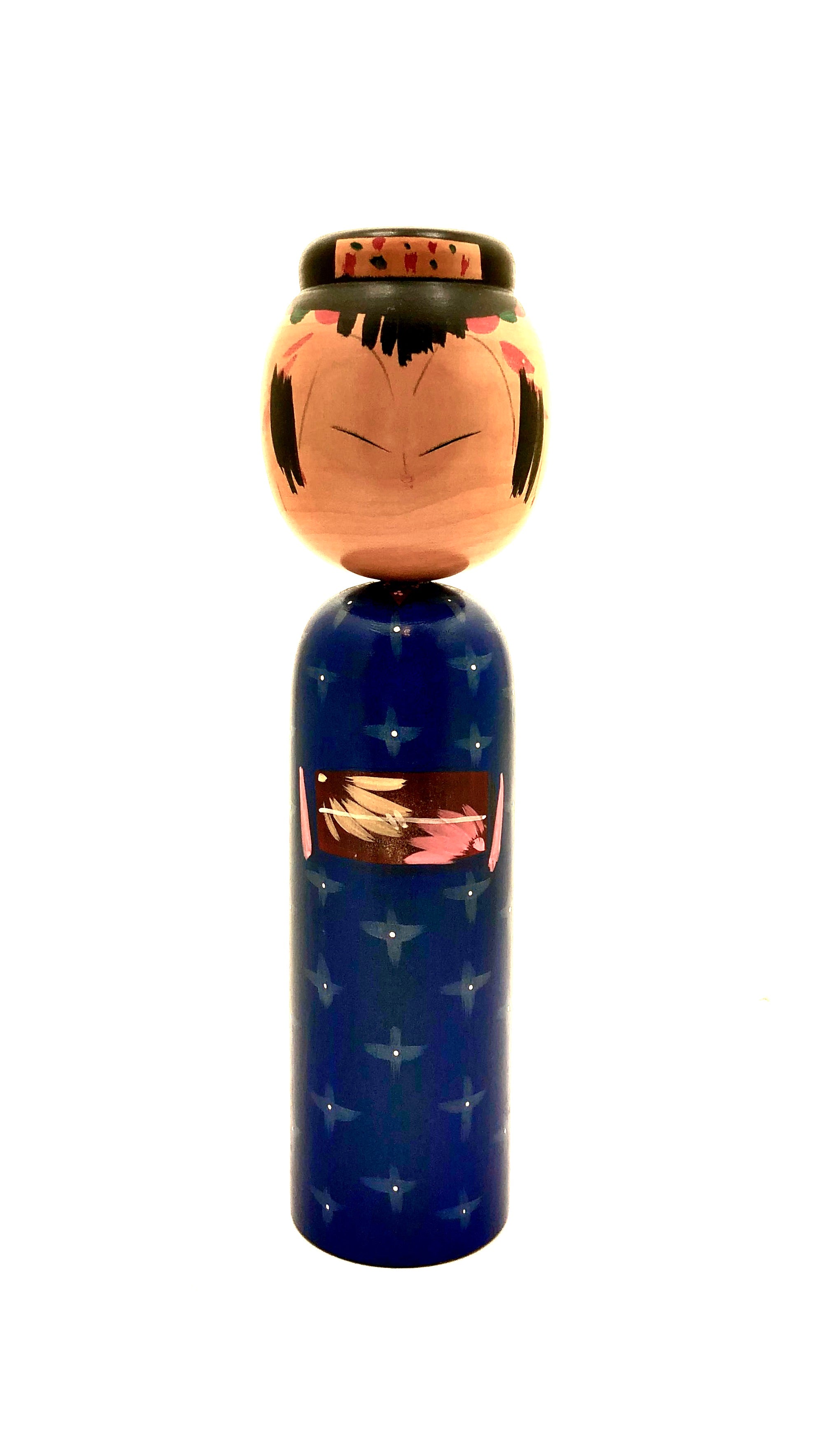 Sosaku Kokeshi_Takahashi, A Blue Ikat Kokeshi