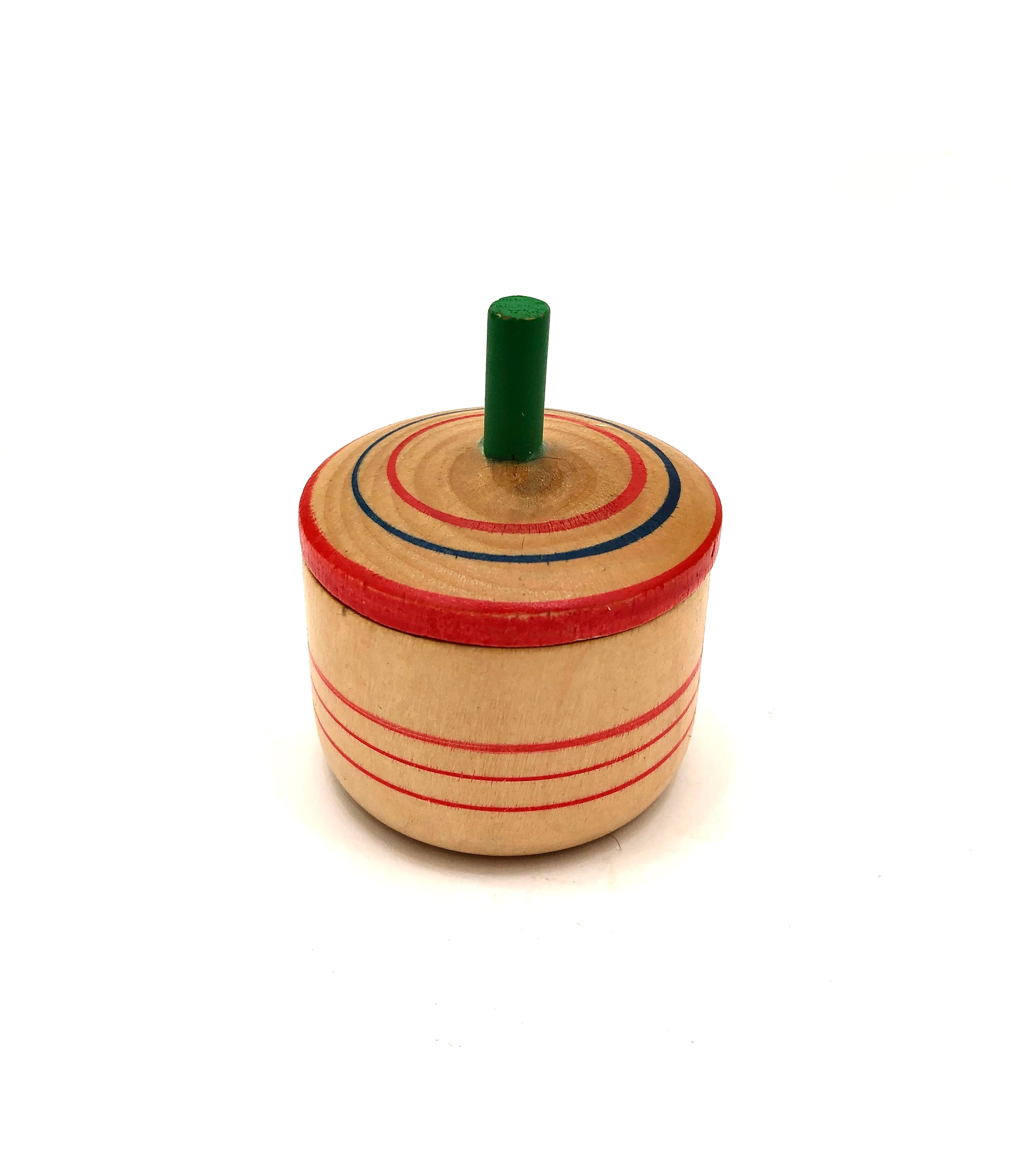 Japanese Wood Top Container Folk Toy with Spinning Top Cover and Miniature Koma