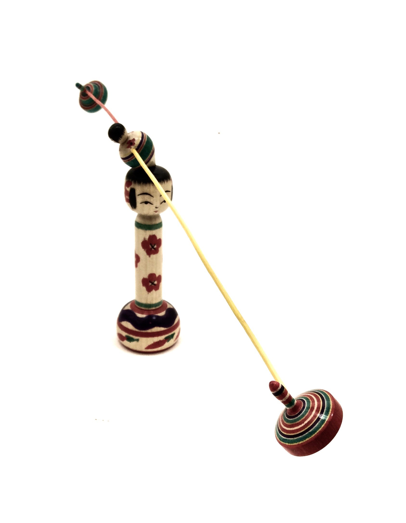 Japanese Traditional Tougatta Kokeshi Balancing Yajiro Top | Rokugou Hitomi | Vintage Koma