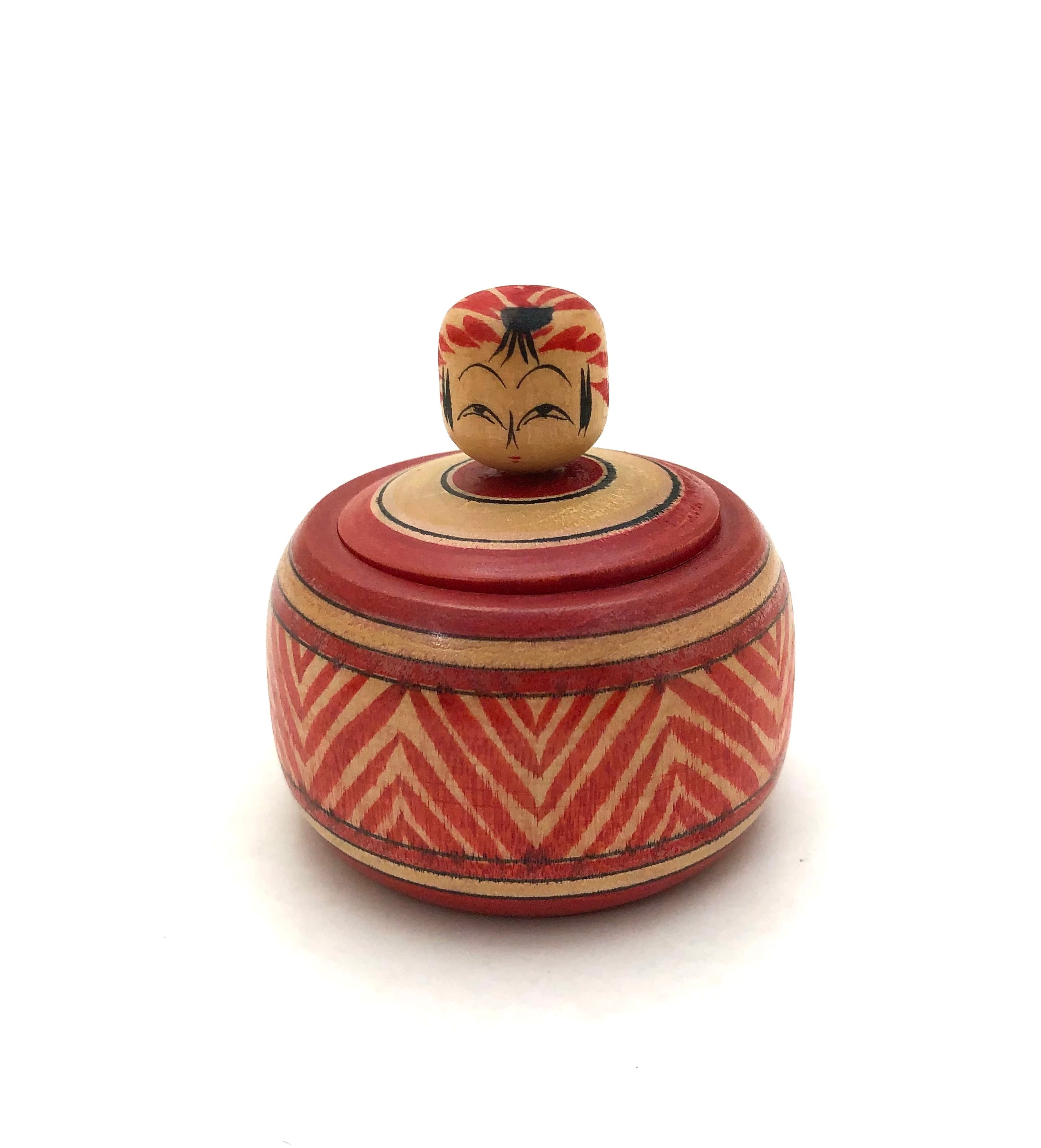 Traditional Tougatta Ejiko Kokeshi with Koma-Tops  by Sato, Kazuo