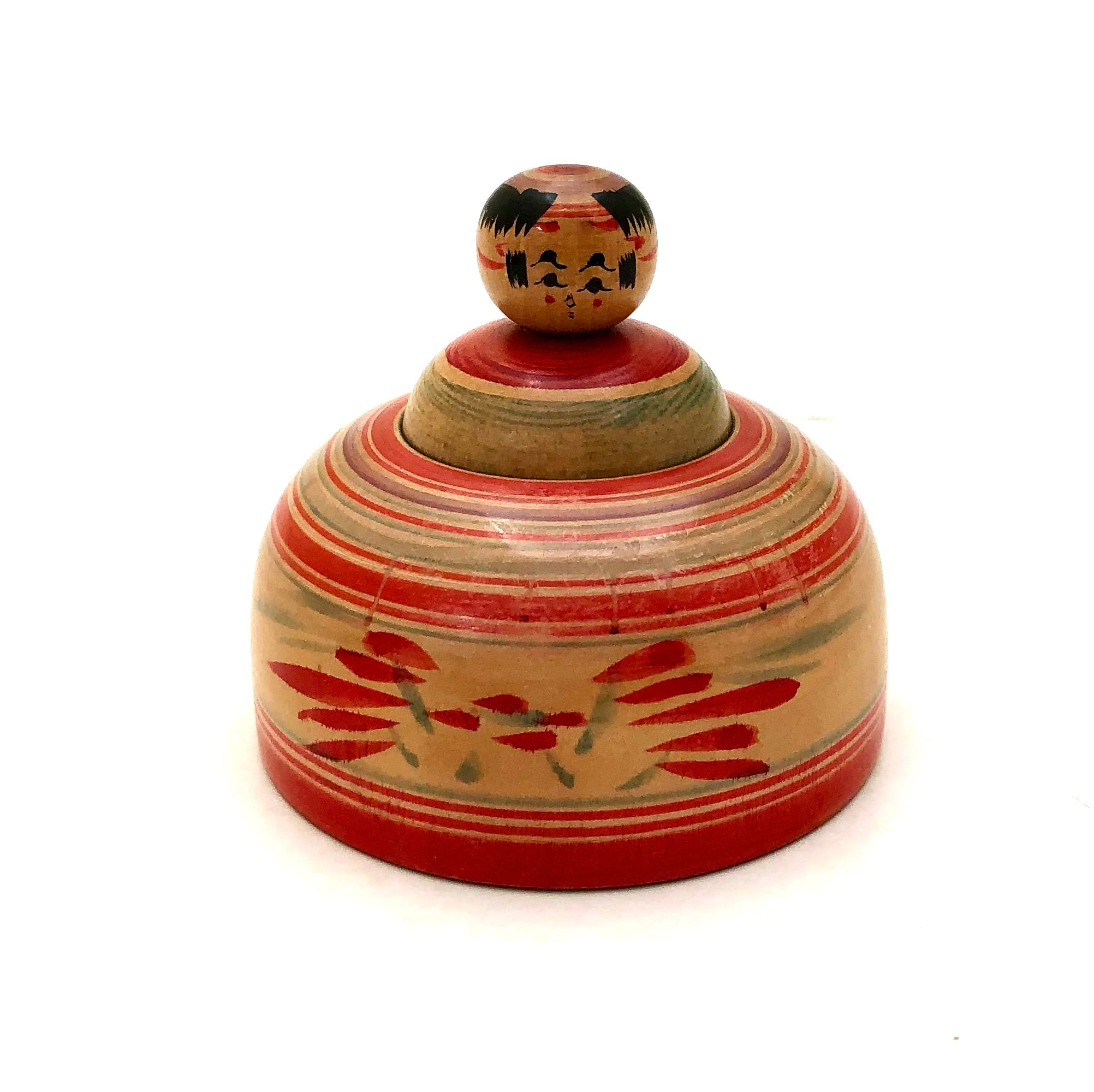 Traditional Yajirou Nesting Kokeshi Container with Baby by Kiyomi Ooizumi (1936)