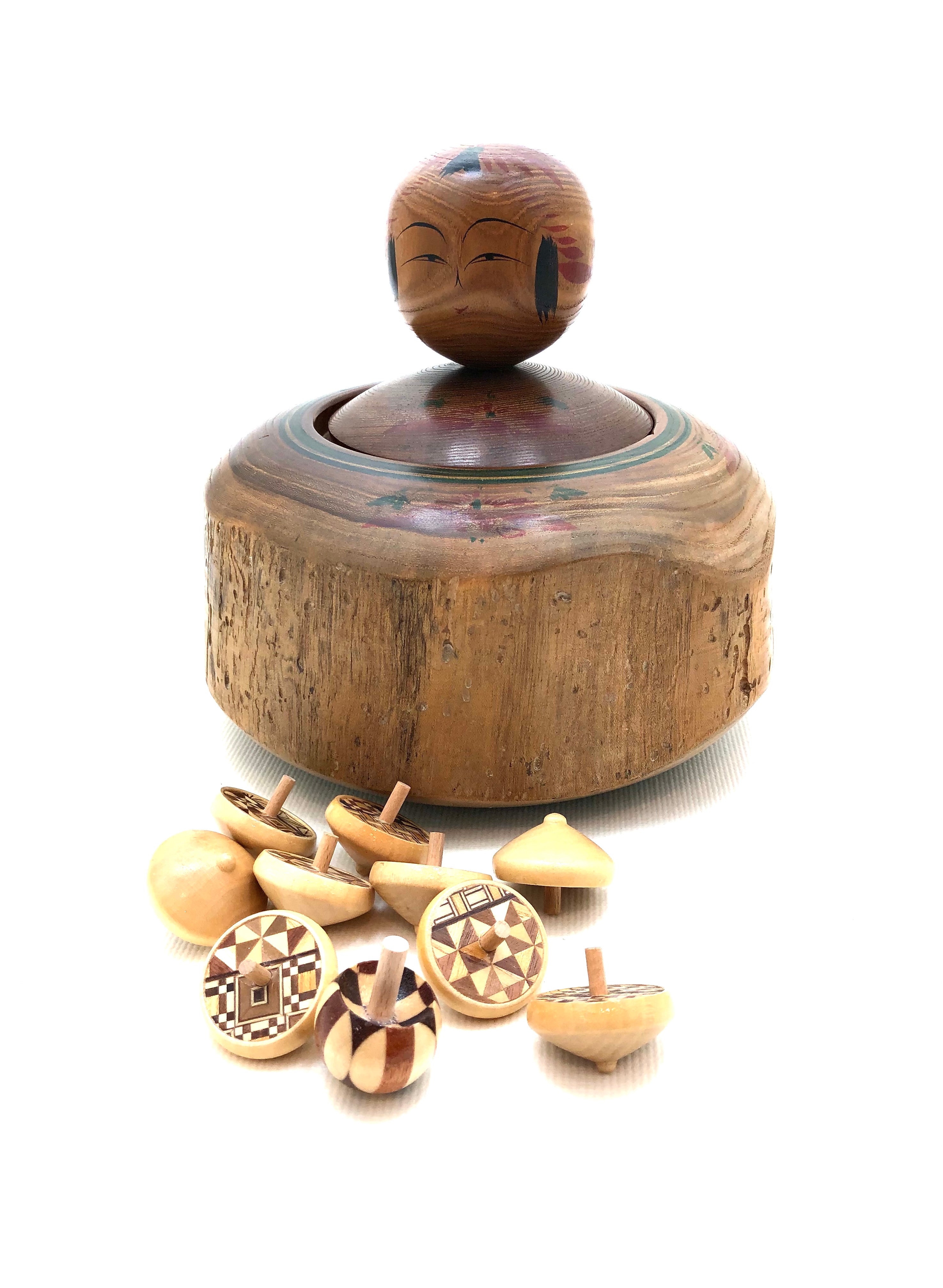 Vintage Japanese Traditional Tougatta Ejiko Kokeshi, Entitled: Koma Kodoma by Sato, Masahiro