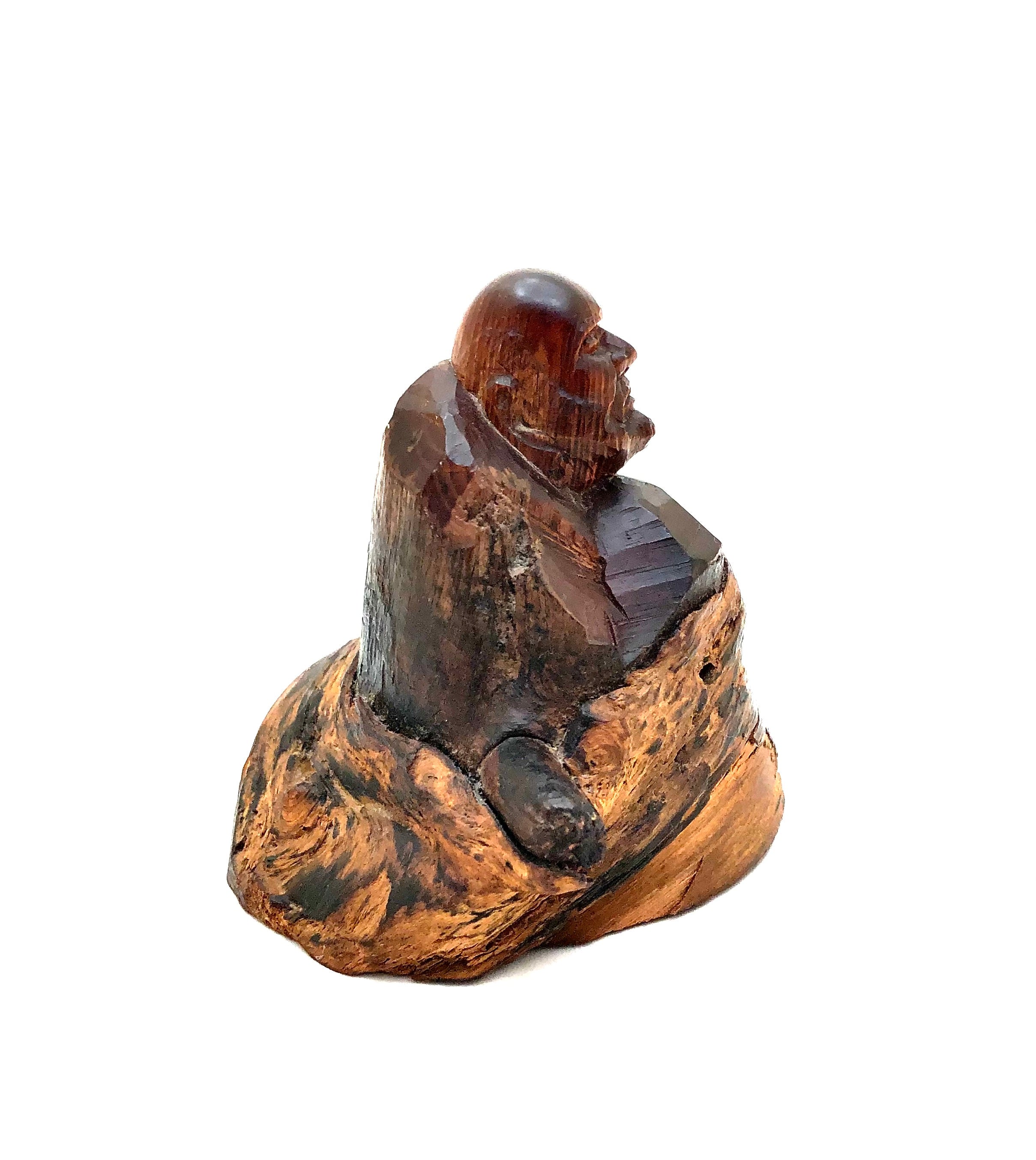 Vintage Japanese Nata-bori Carving of Seated Bodhidharma (Daruma)