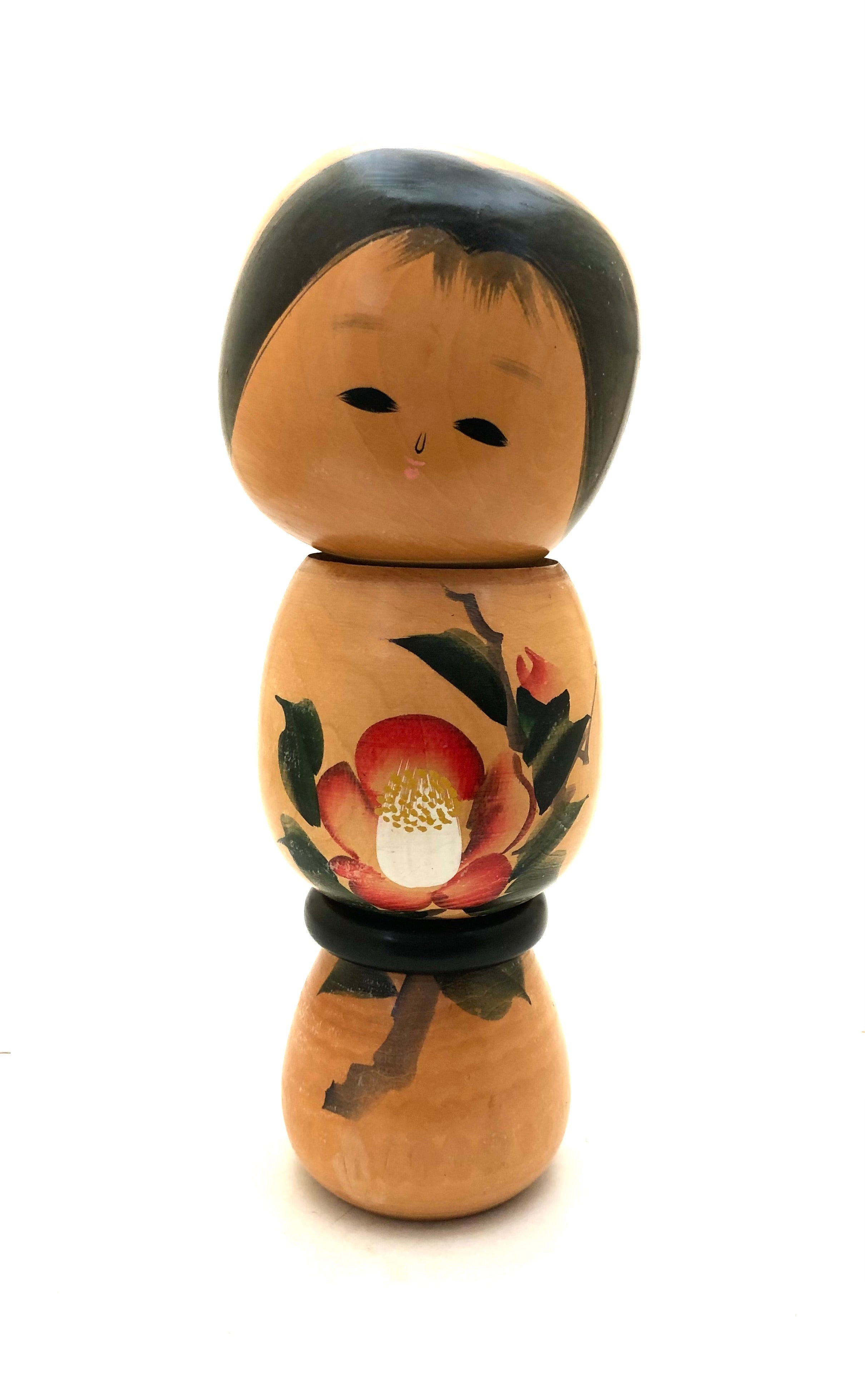 Vintage Japanese Sosaku Kokeshi entitled: Kantsubaki | Winter Camellia by Sato Kouson (A.K.A. Komura)