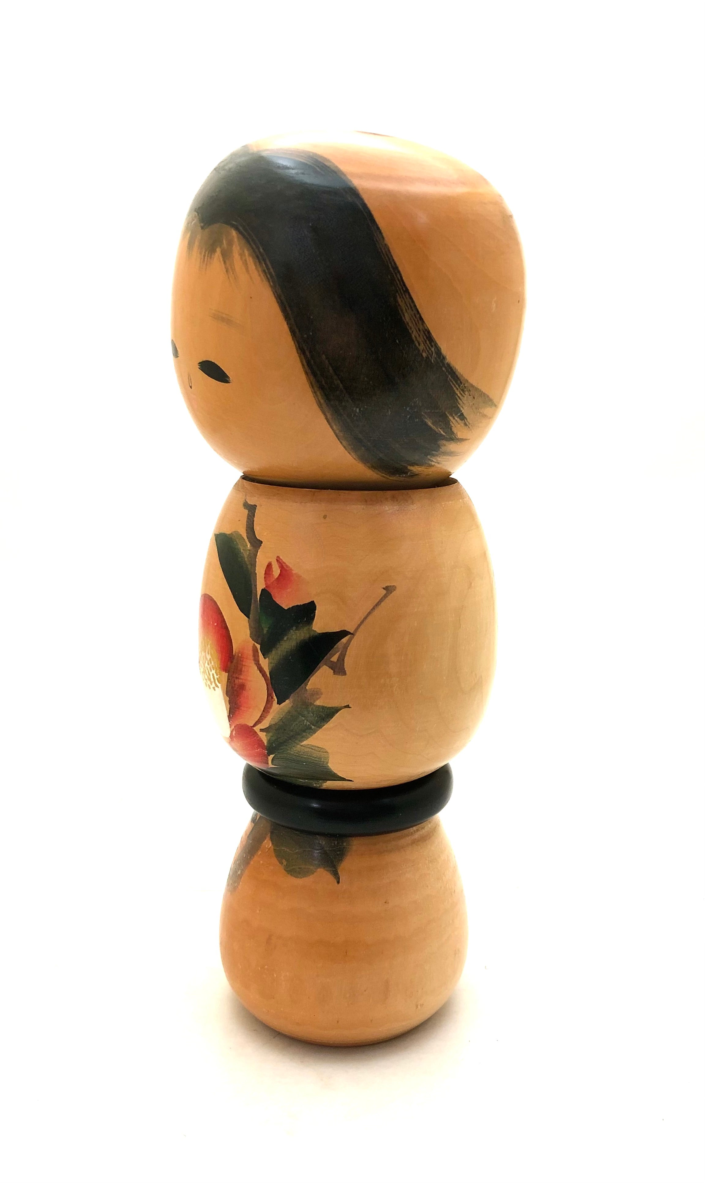 Vintage Japanese Sosaku Kokeshi entitled: Kantsubaki | Winter Camellia by Sato Kouson (A.K.A. Komura)