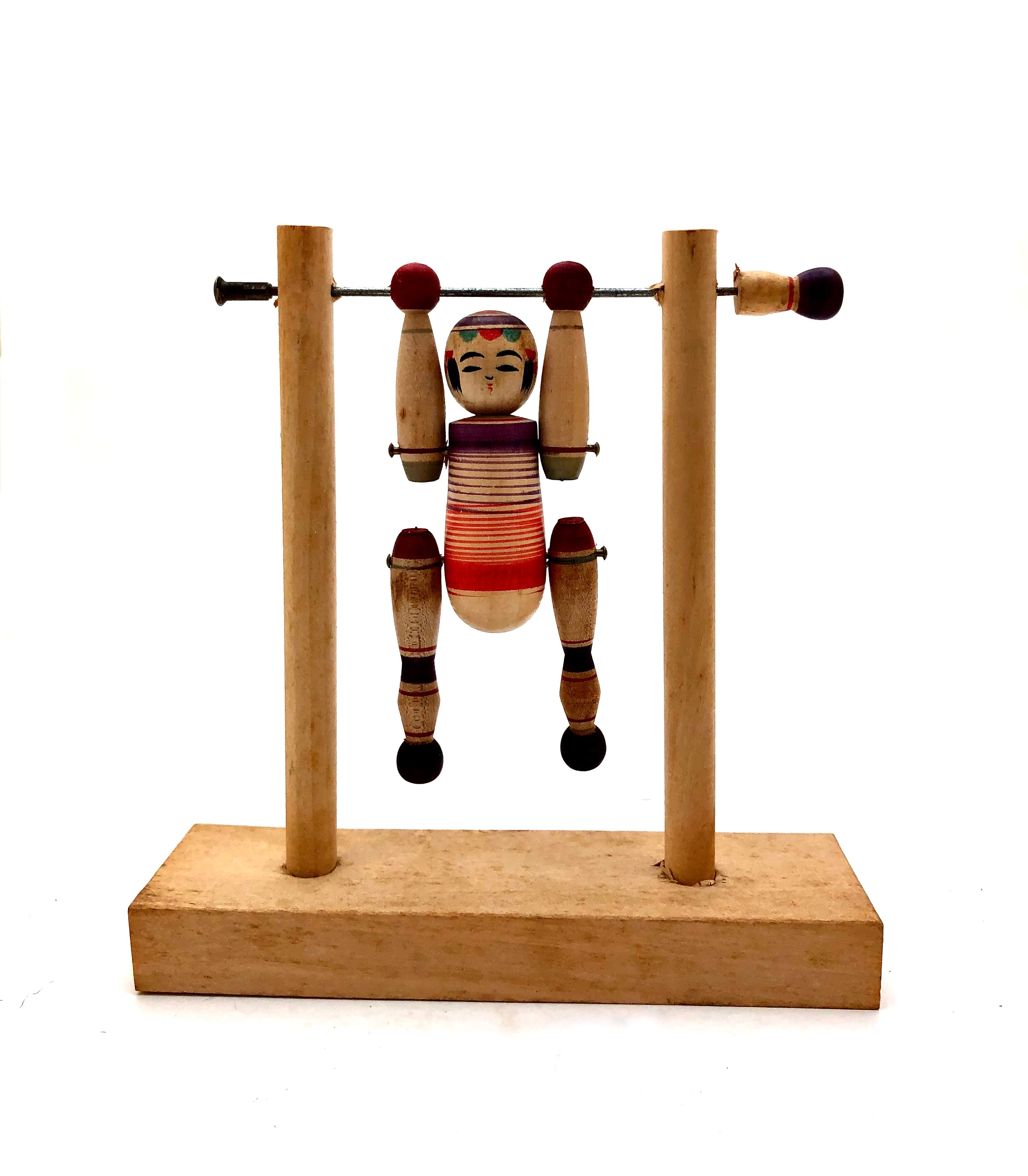 Vintage Japanese Wooden Yajirou Acrobat Toy | Rare Tsuta Family Kijigangu Articulated Toy