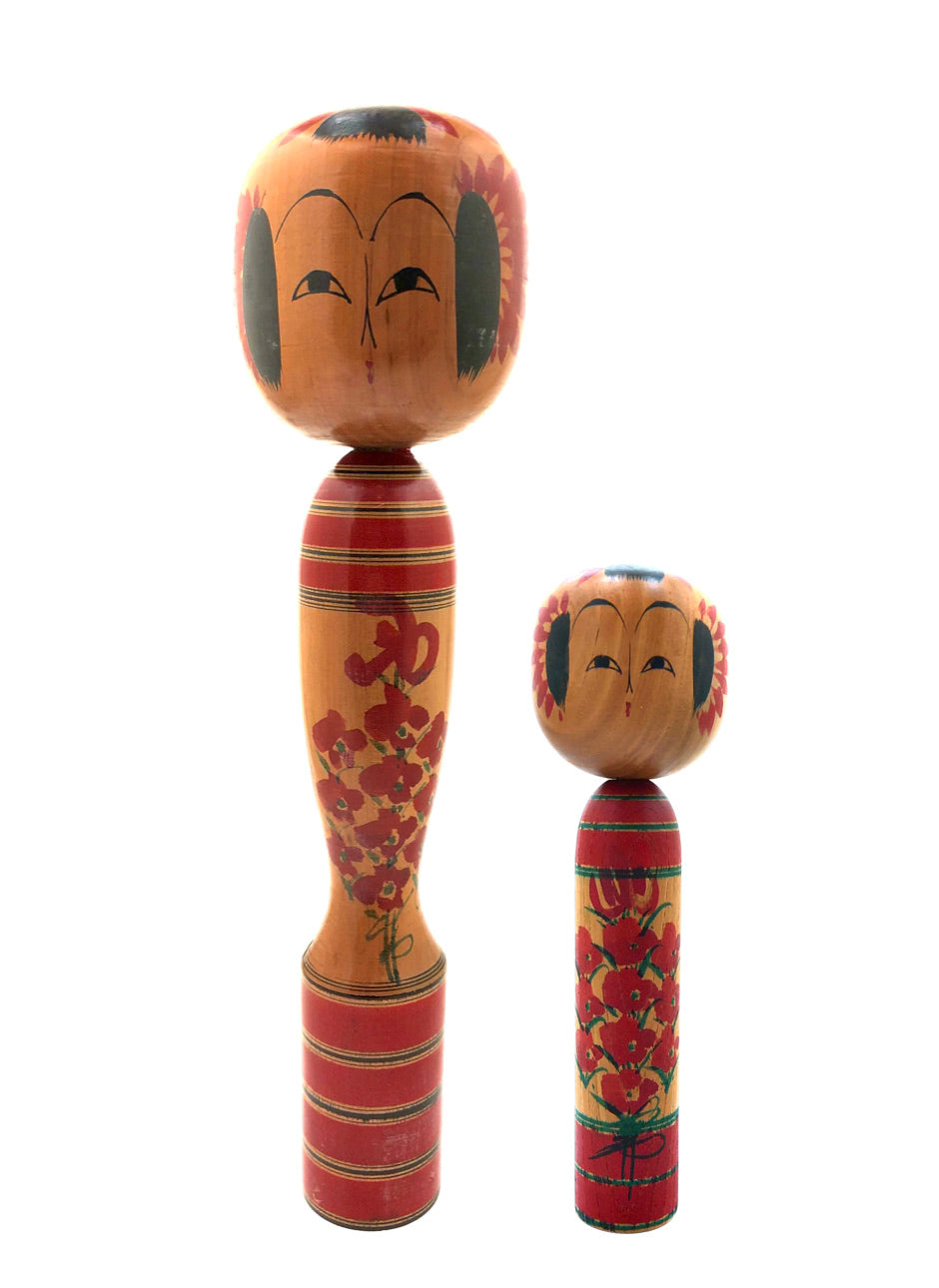 Vintage Traditional Kokeshi entitled: “Tīn'eijā to kodomo | Teenager and Child” by Shouzan, Shido | 1932- 1995