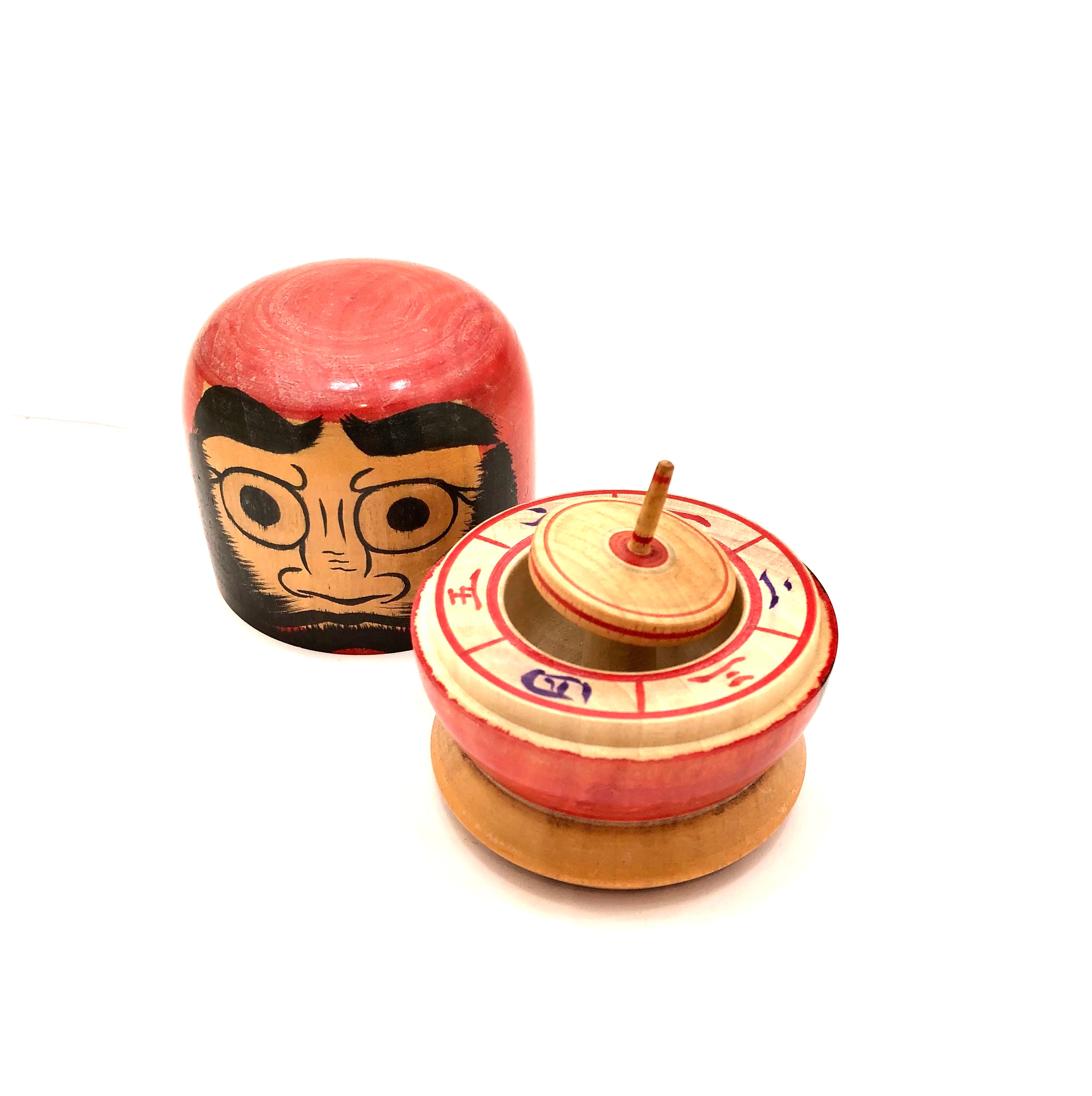 Vintage Japanese Yajirou Daruma Gambling Game and Container for Koma Spinning Top