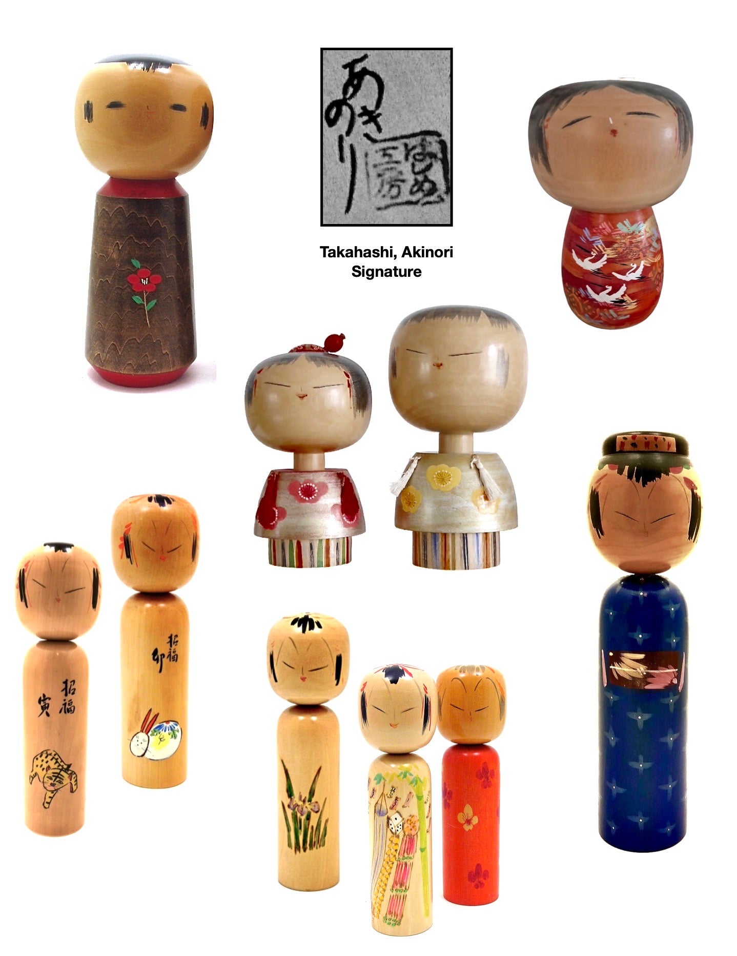 Takahashi Akinori Sosaku vintage kokeshi dolls