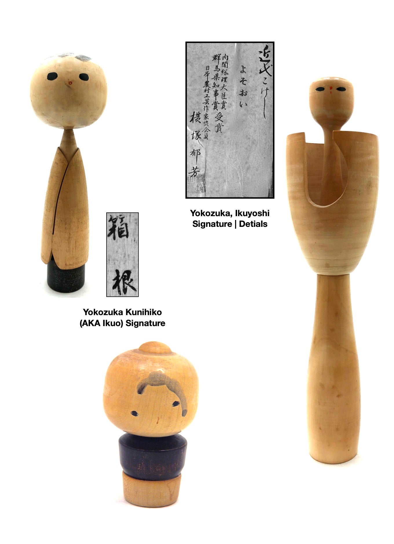 Japanese Vintage Sosaku Kokeshi Dolls by Yokozuka Ikuyoshi