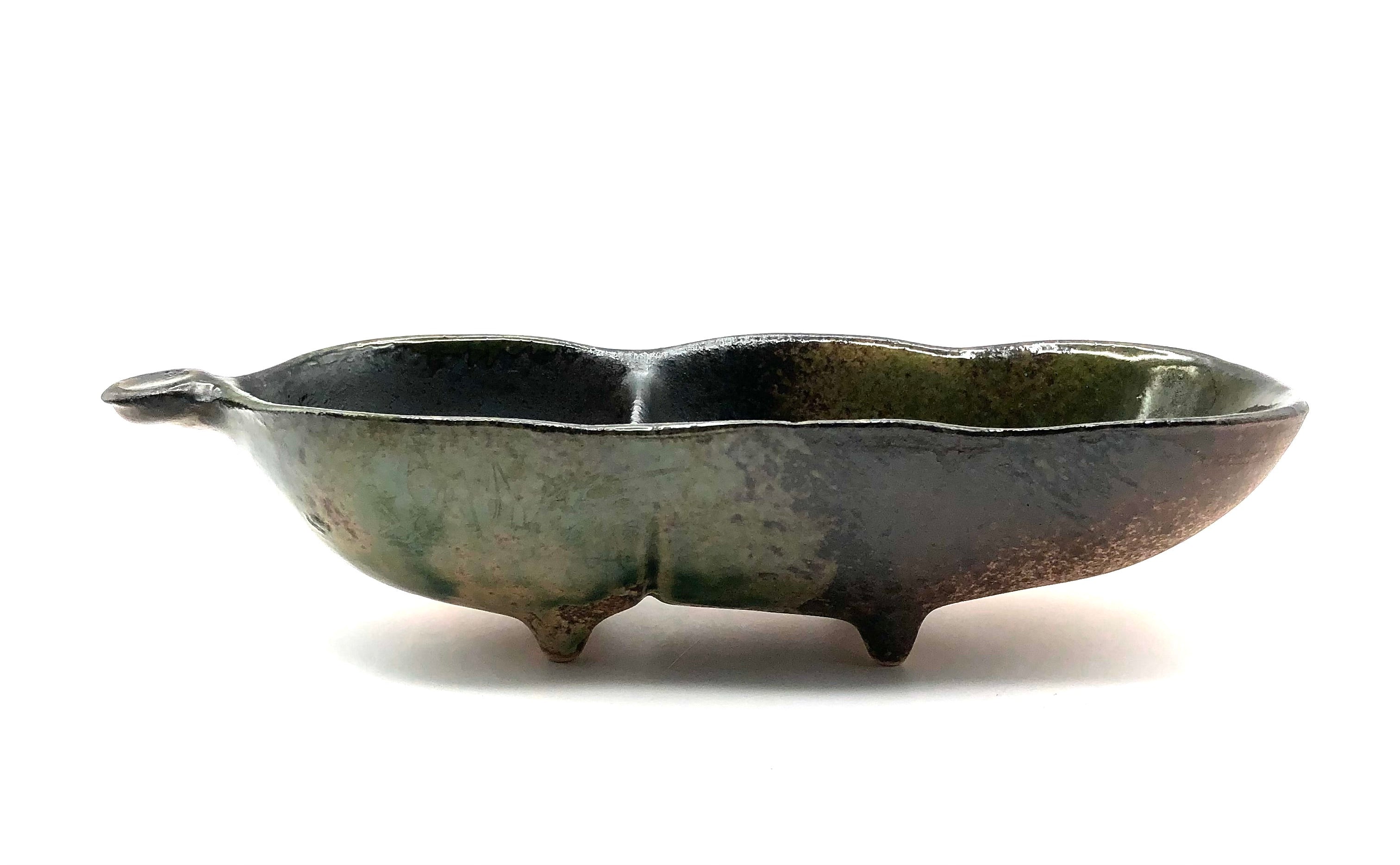 Antique Japanese Taisho Oribe Edamame Form Serving Bowl | Kaiseki Mukozuke Serving Piece