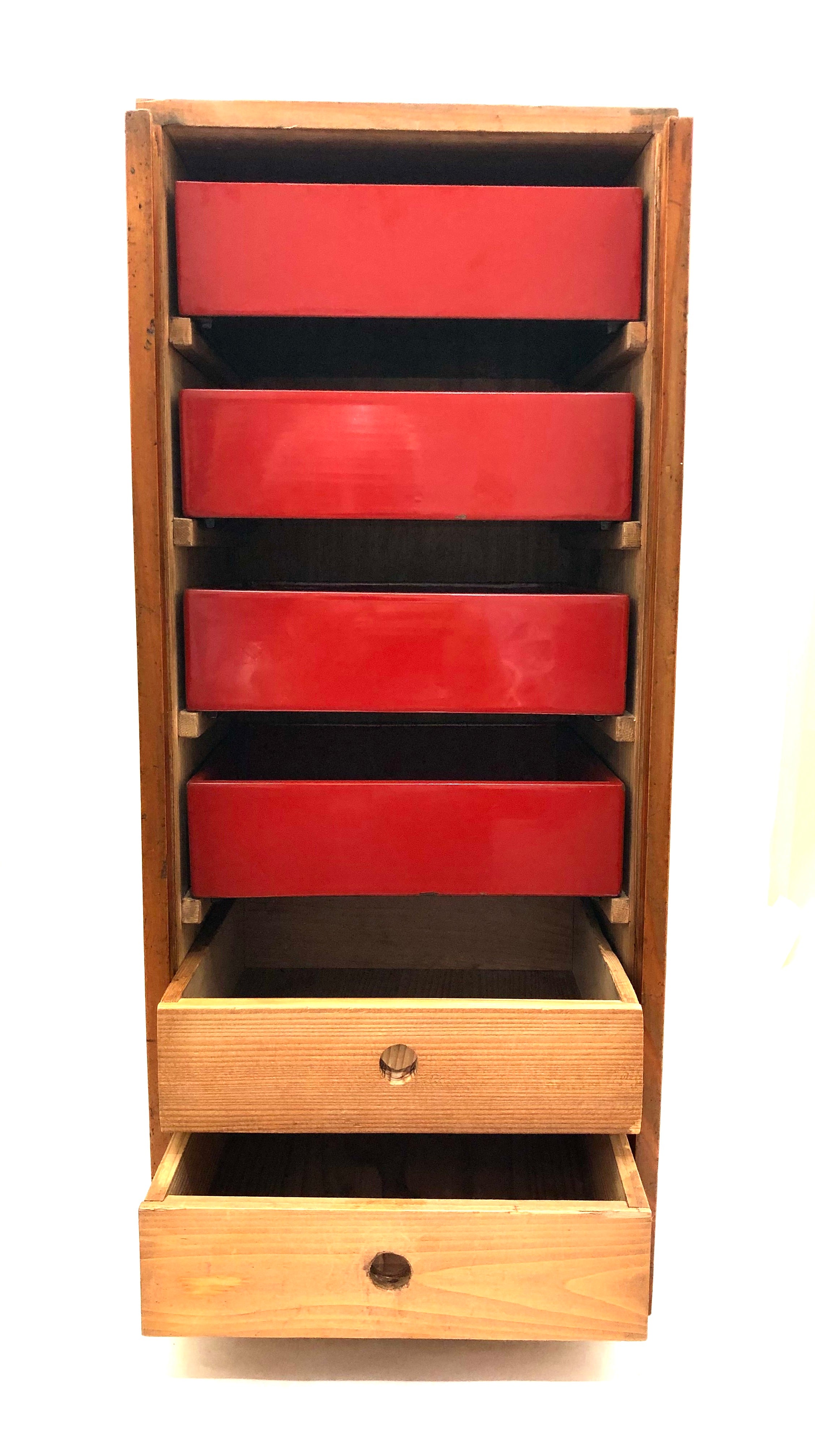 Antique Japanese Wajima Red Jyu Bako Portable Bento Box with Vertical Lift Door