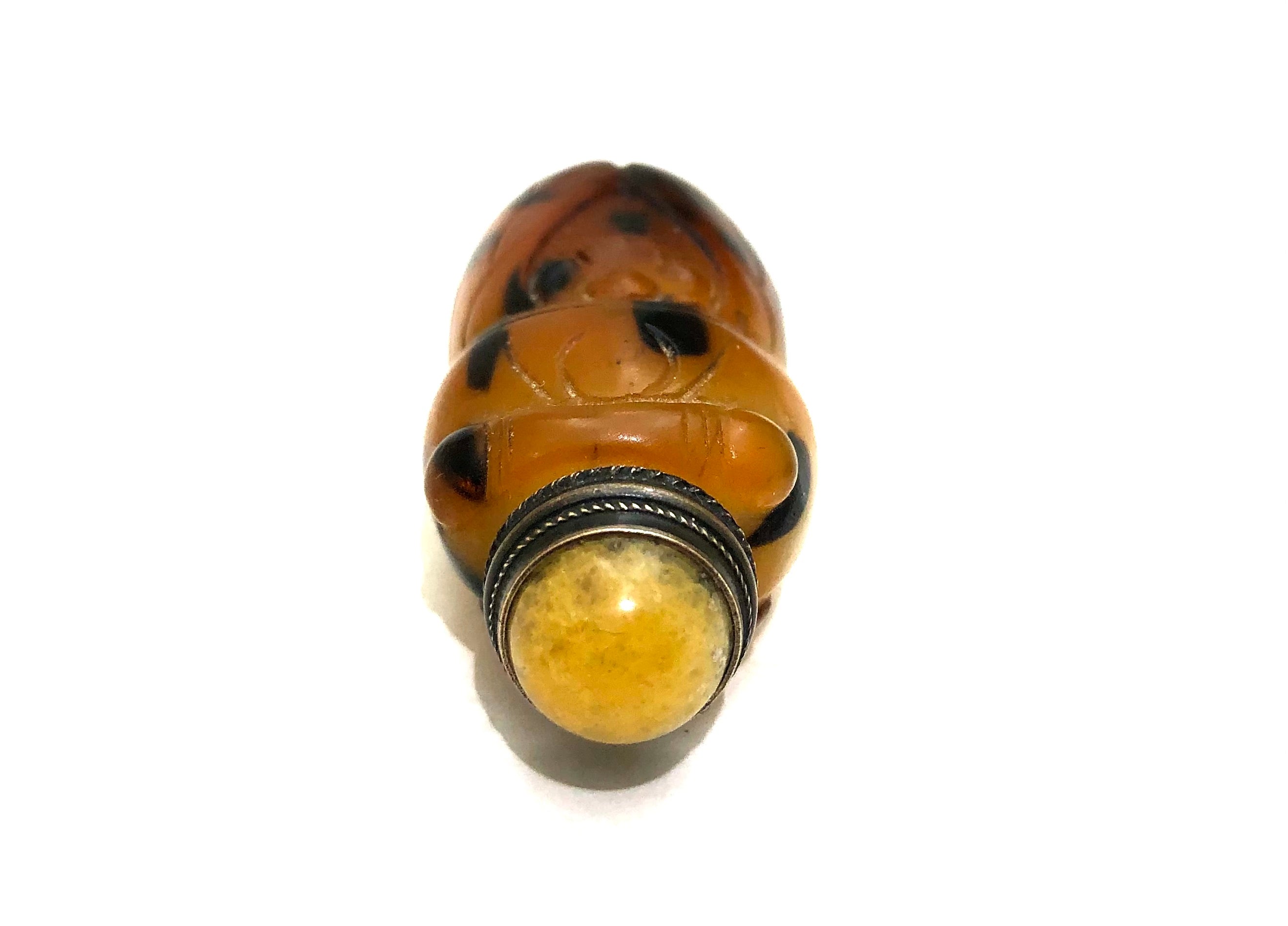 Antique Chinese Peking Glass Snuff Bottle with Carved ‘Cicada’