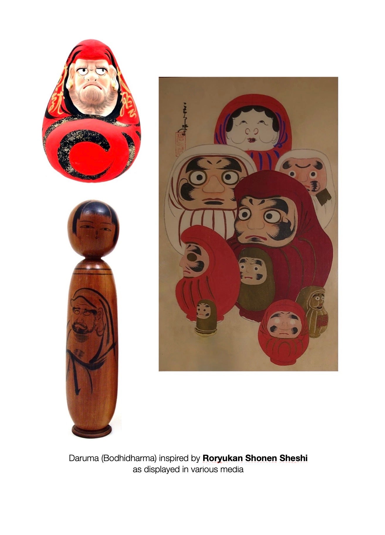 Vintage Japanese Black Ramie Haori with Khaki Habotai Silk Lining with Daruma figures