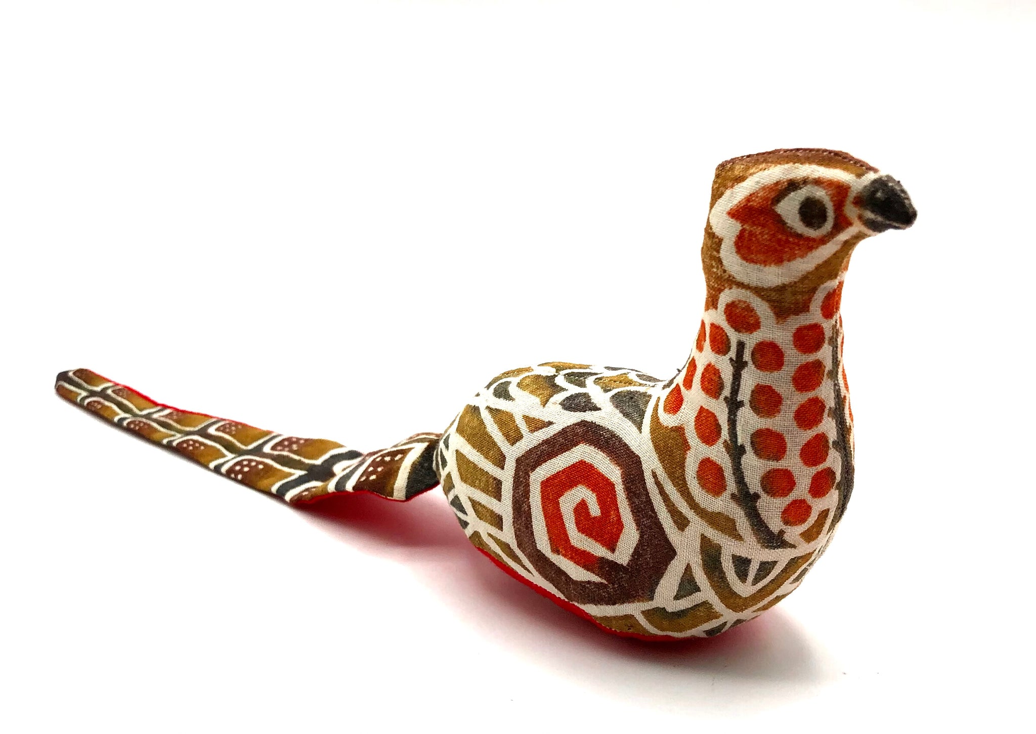 Japanese Husk Block print Fabric Stuffed Pheasant Folk Art Japanese husk block print fabric stuffed pheasant folk art