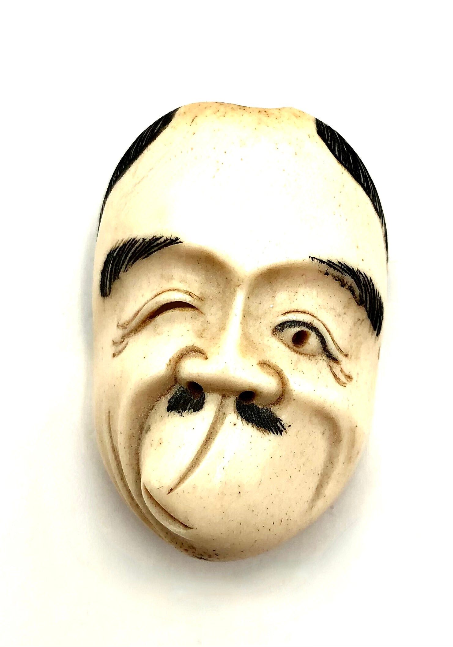 Japanese Ivory Miniature Mask of Hyottoko | Kyogen Mask