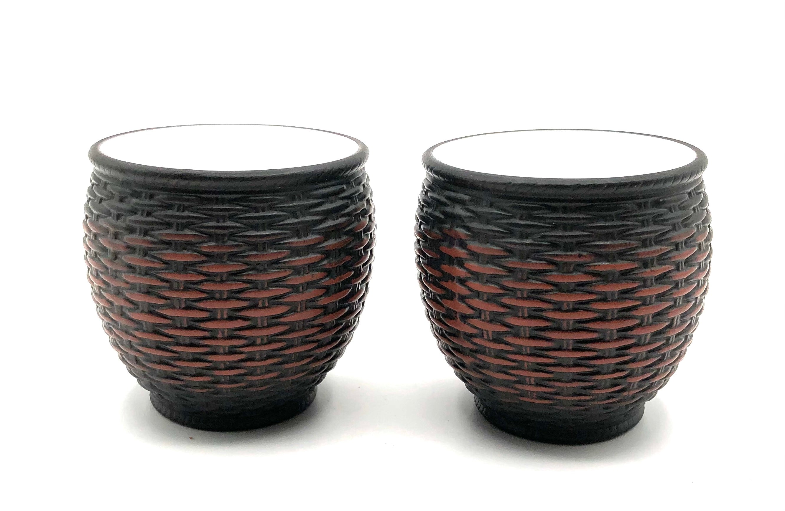 Japanese Porcelain Sencha Tea Cups with Simulated Basket Weave | Contemporary Studio Ware