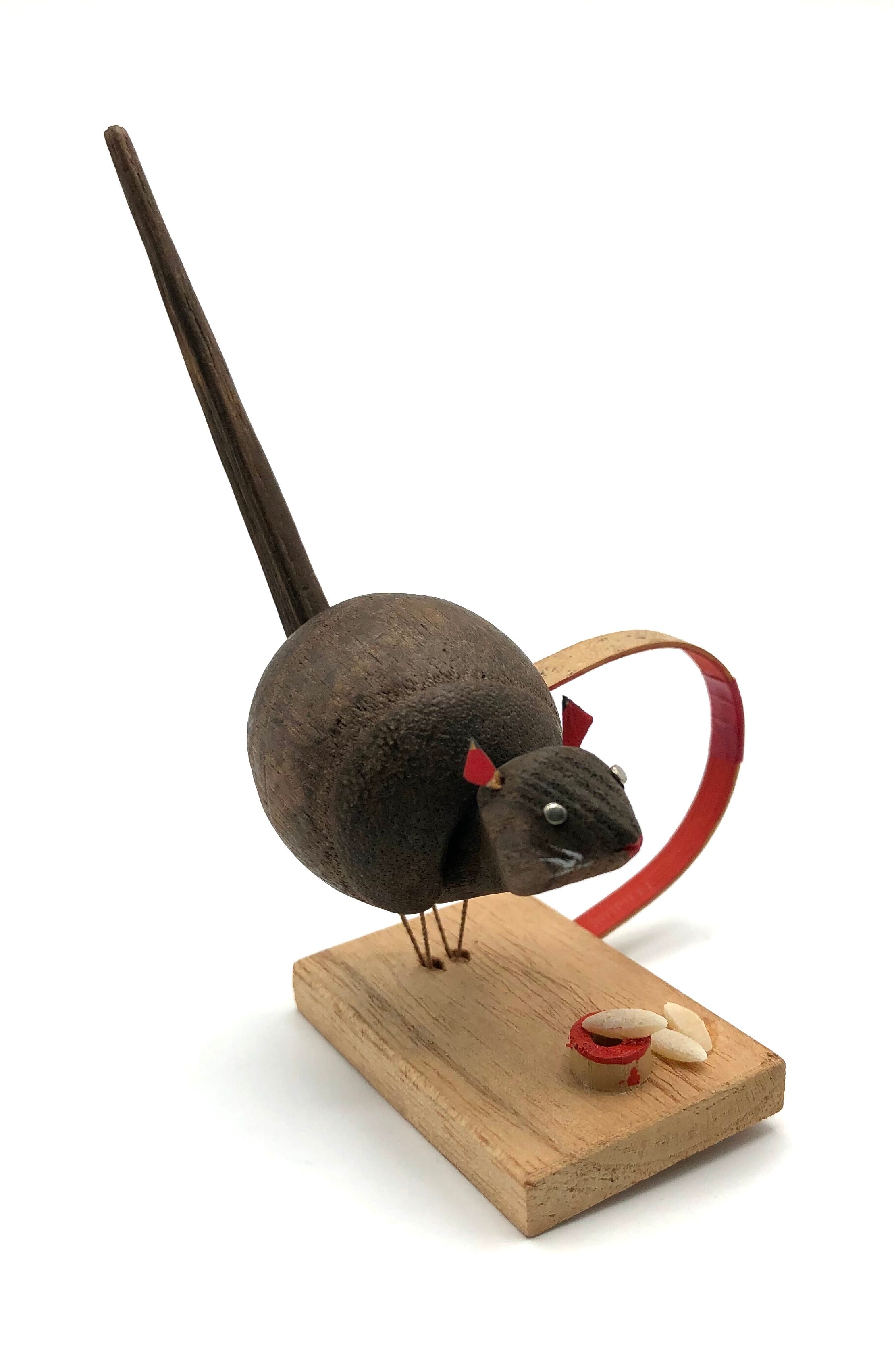 Vintage, Traditional, RARE Wooden Mechanical Toy: “Komekui Nezumi” | Rice-Eating Mouse with Stamp