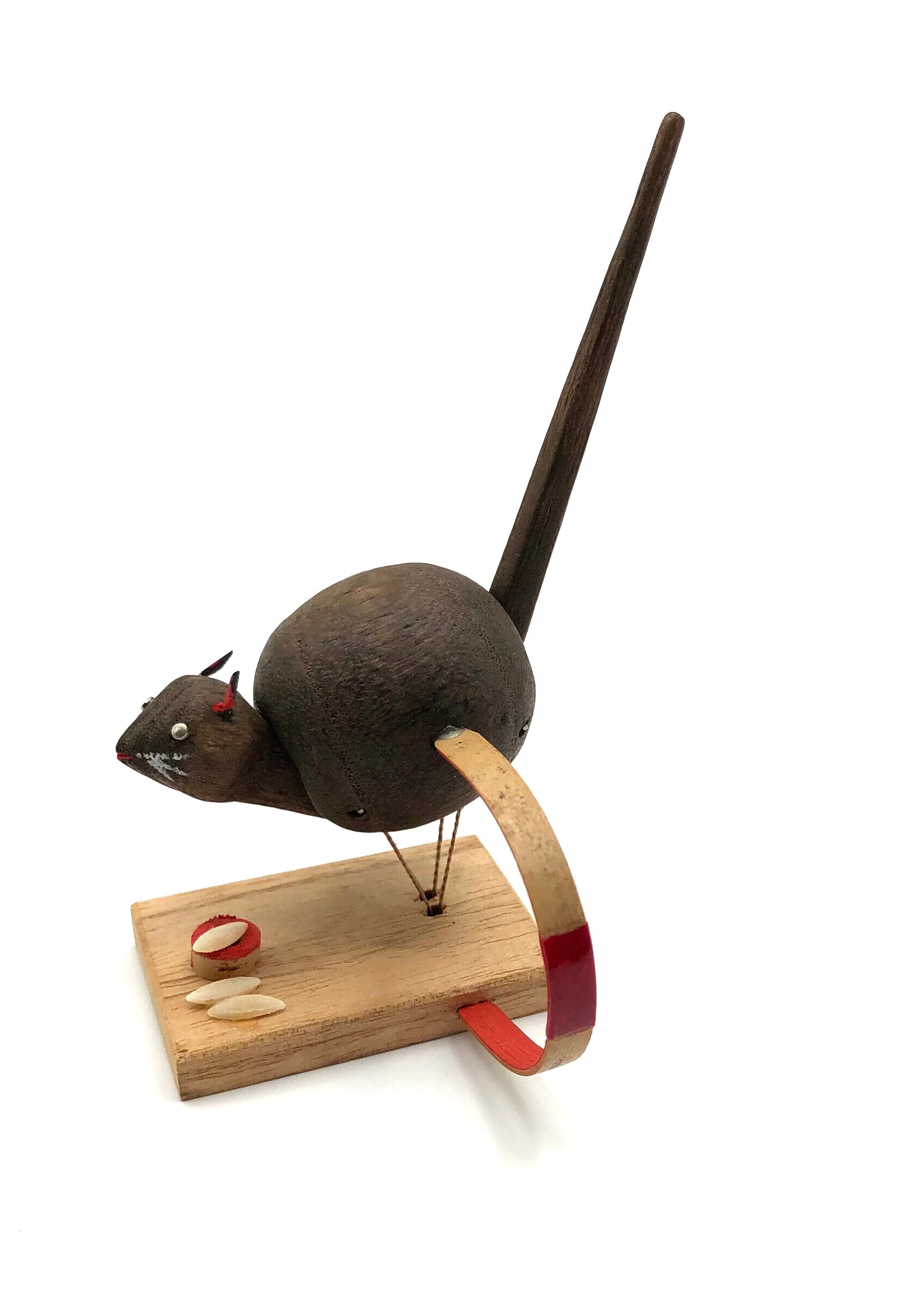 Vintage, Traditional, RARE Wooden Mechanical Toy: “Komekui Nezumi” | Rice-Eating Mouse with Stamp