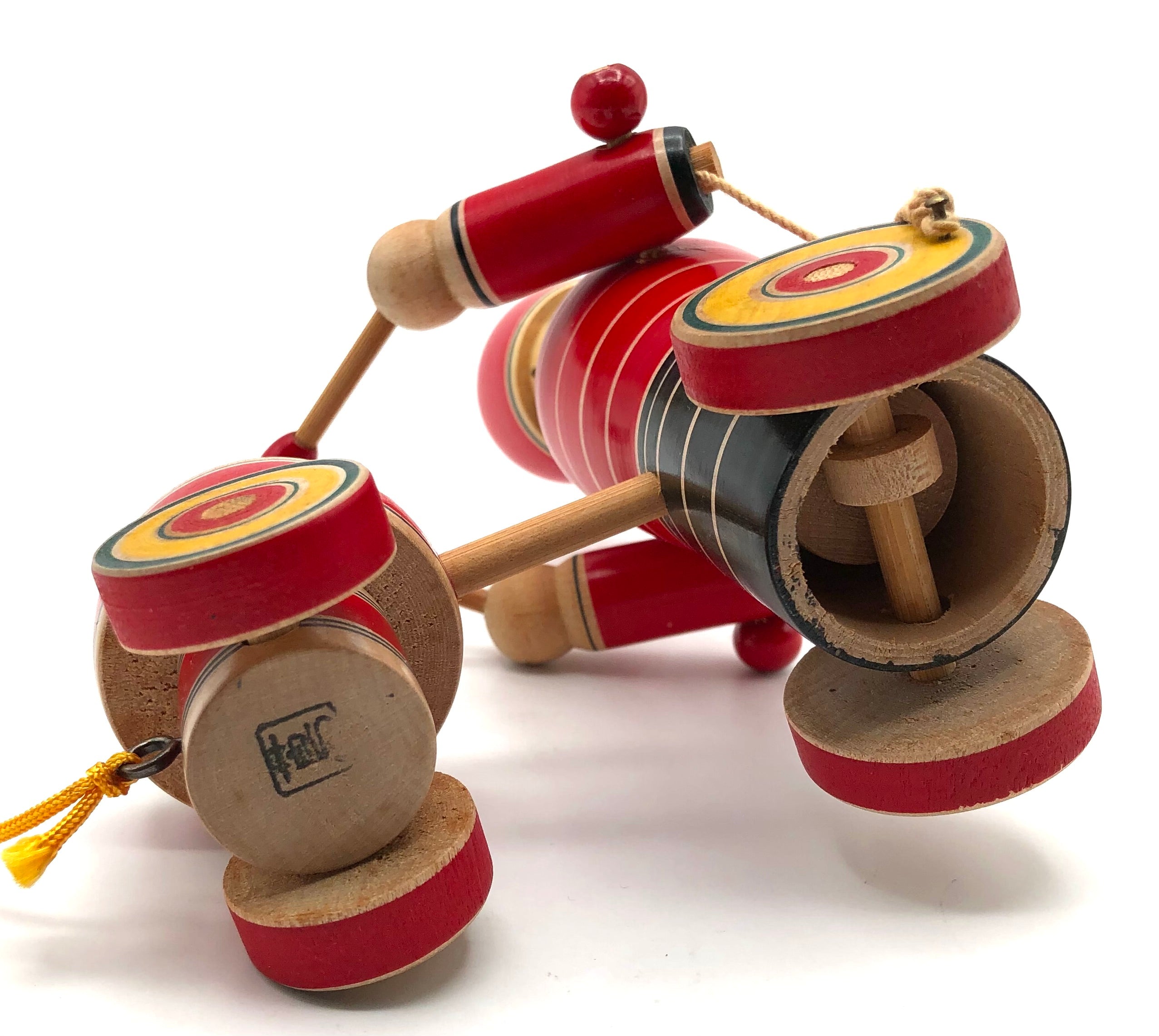 Japanese Rare Vintage Kijigangu Wooden Drummer Folk Pull Toy by Tusta Fumio