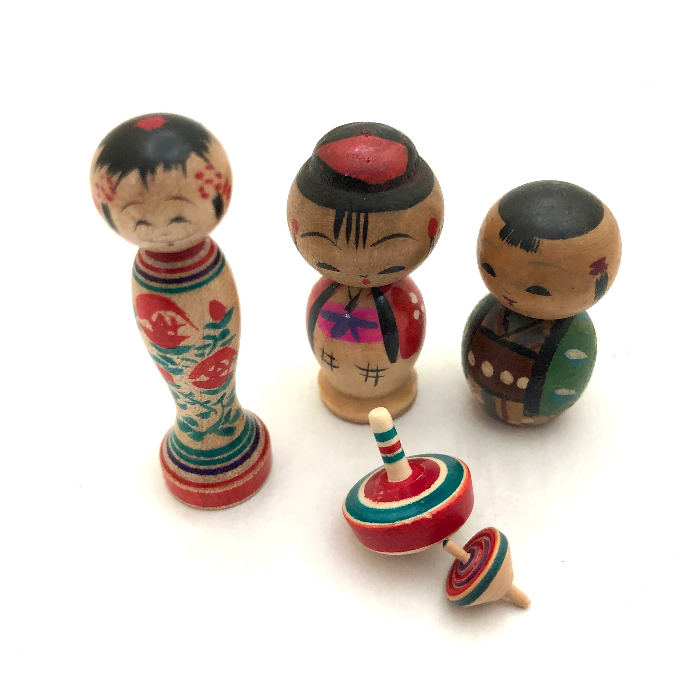 Vintage Japanese Miniature Traditional Kokeshi Toys | “Mame-omocha” from a Childs Toy Box
