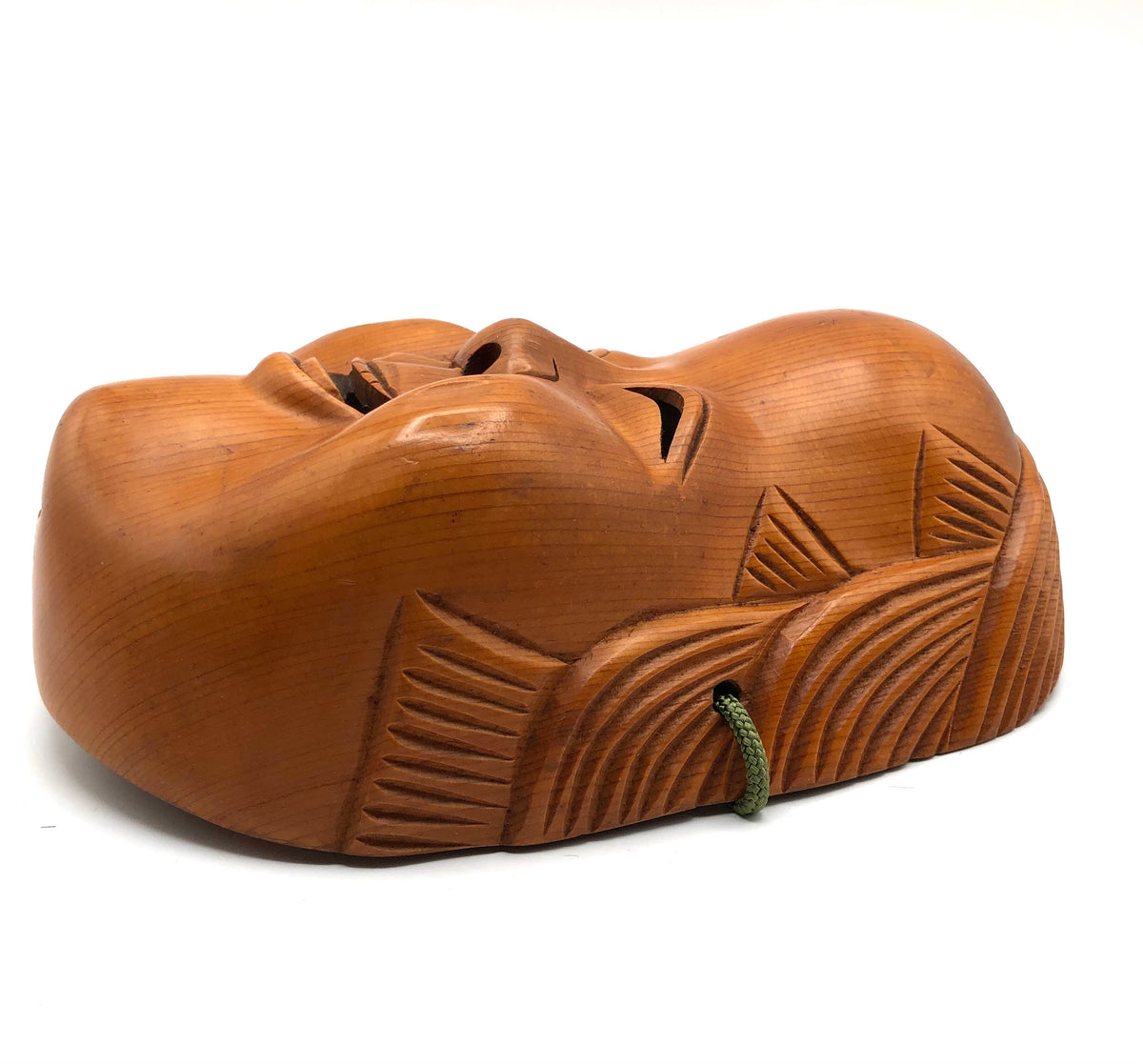 Vintage Japanese Noh Mask Natural Wood Carving of Okame (Otafuku), God